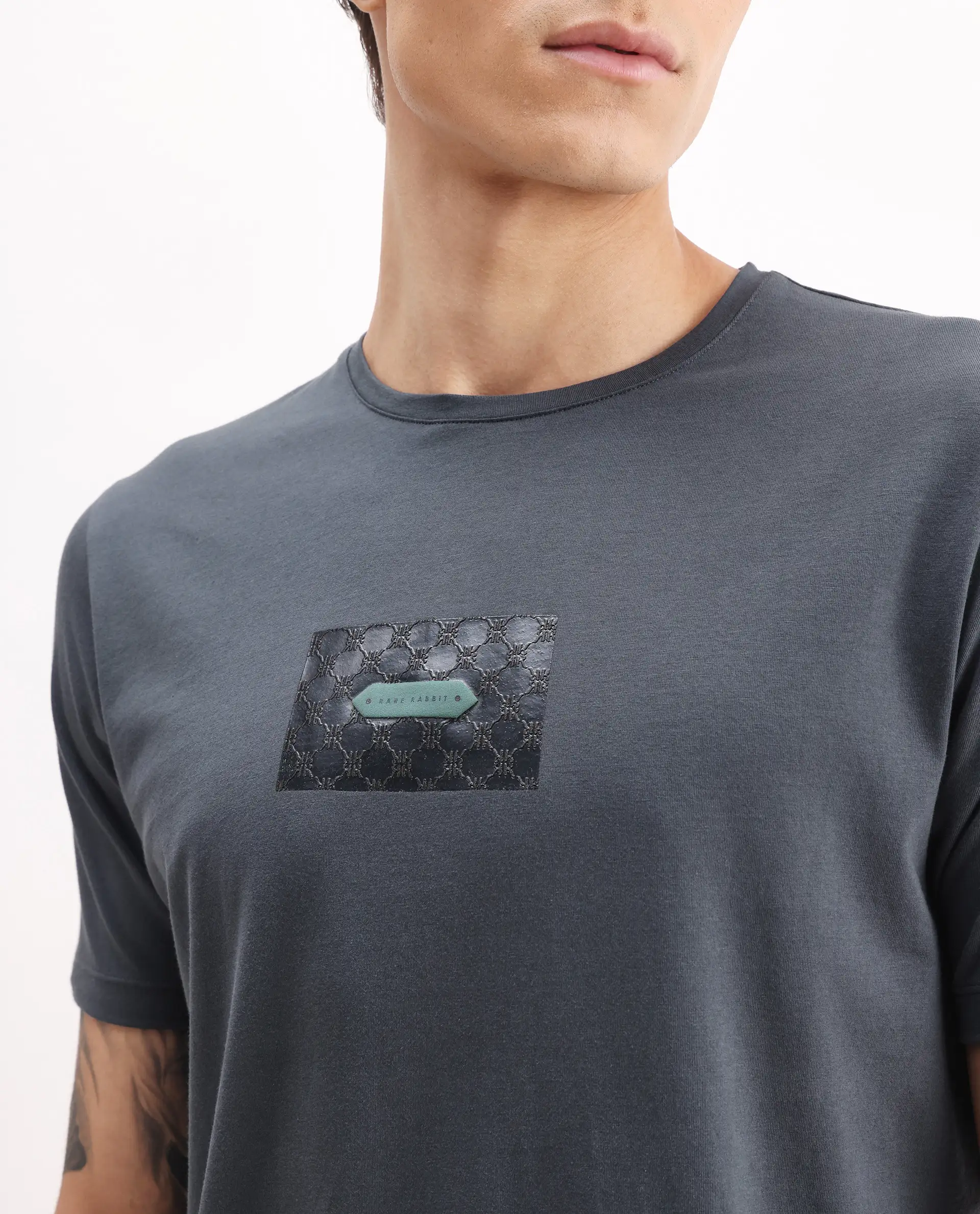 Rare Rabbit Men's Jedy Dusky Blue Cotton Blend Graphic Print Regular Fit Half Sleeve Crew Neck T-Shirt - Image 3