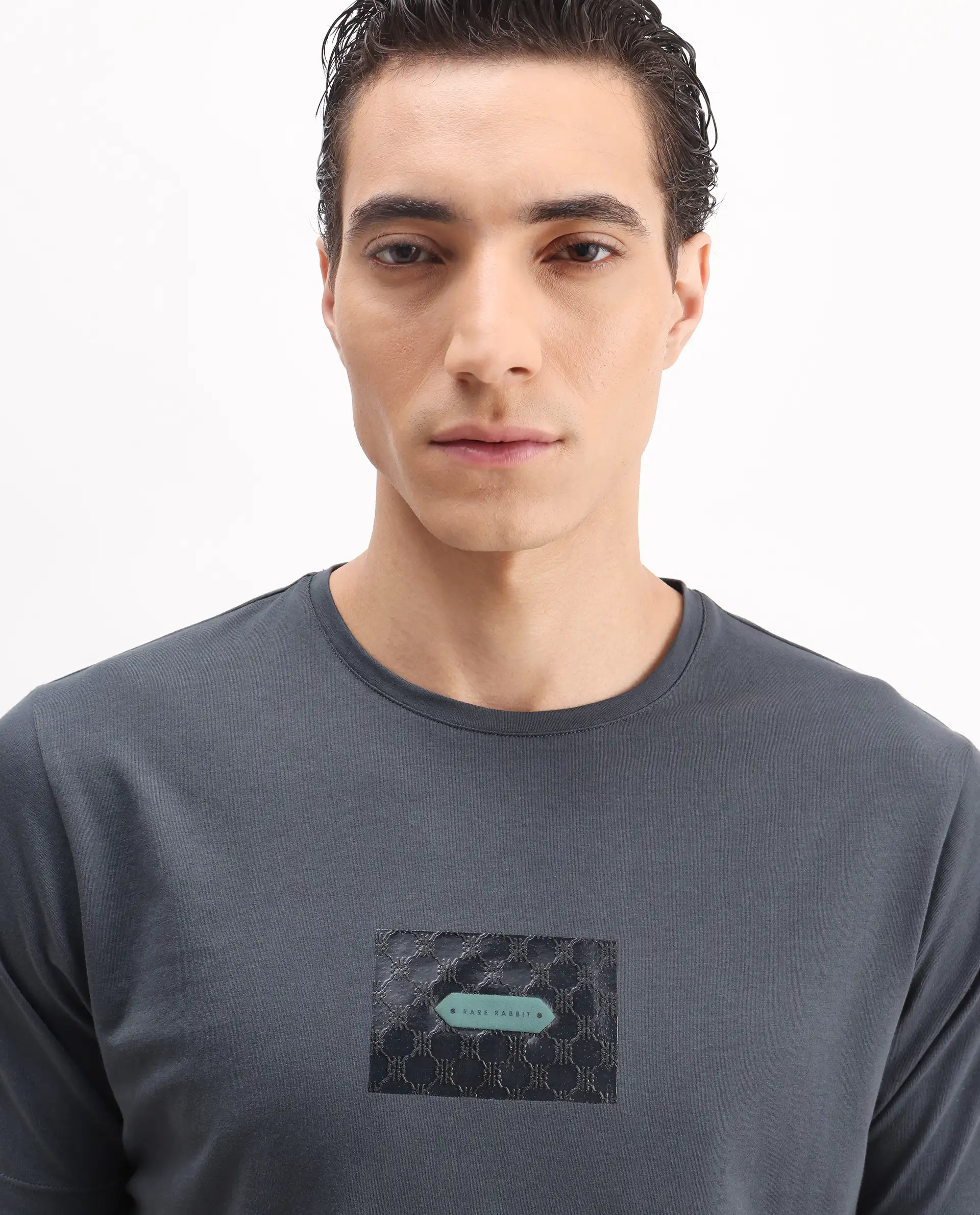 Rare Rabbit Men's Jedy Dusky Blue Cotton Blend Graphic Print Regular Fit Half Sleeve Crew Neck T-Shirt - Image 6