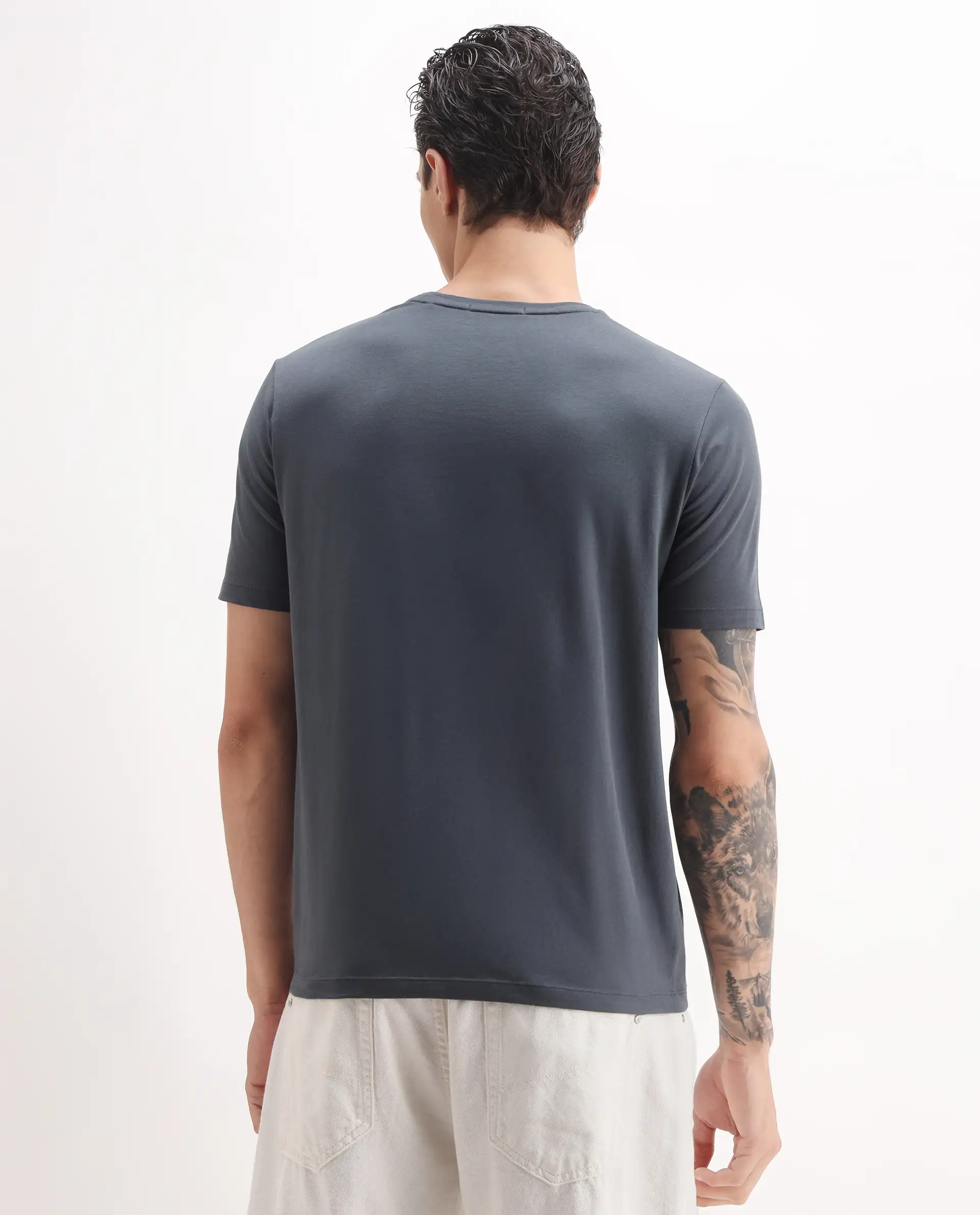 Rare Rabbit Men's Jedy Dusky Blue Cotton Blend Graphic Print Regular Fit Half Sleeve Crew Neck T-Shirt - Image 7