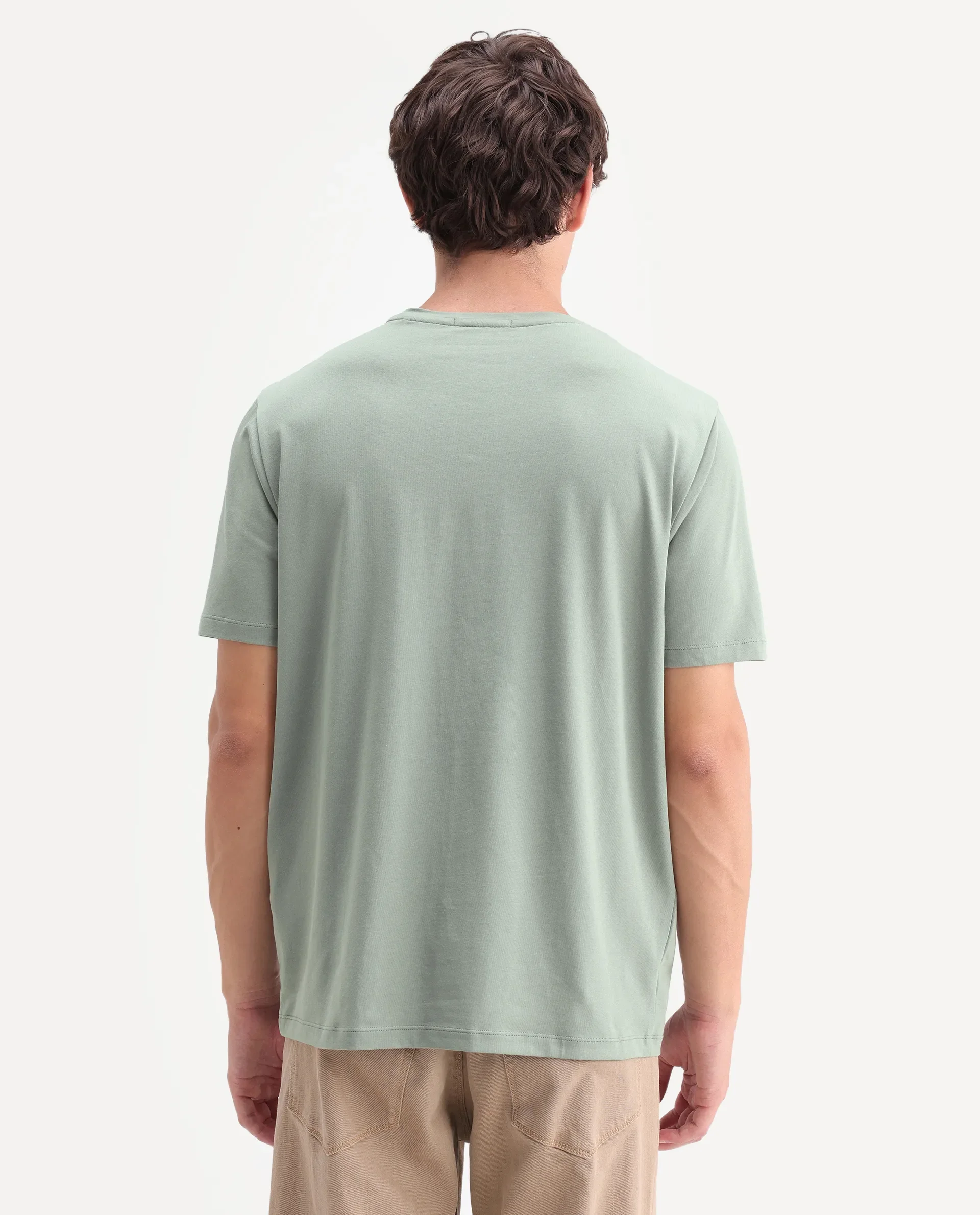 Rare Rabbit Men's Jeh Dusky Green Cotton Blend Crew Neck Regular Graphic Print T-Shirt - Image 7