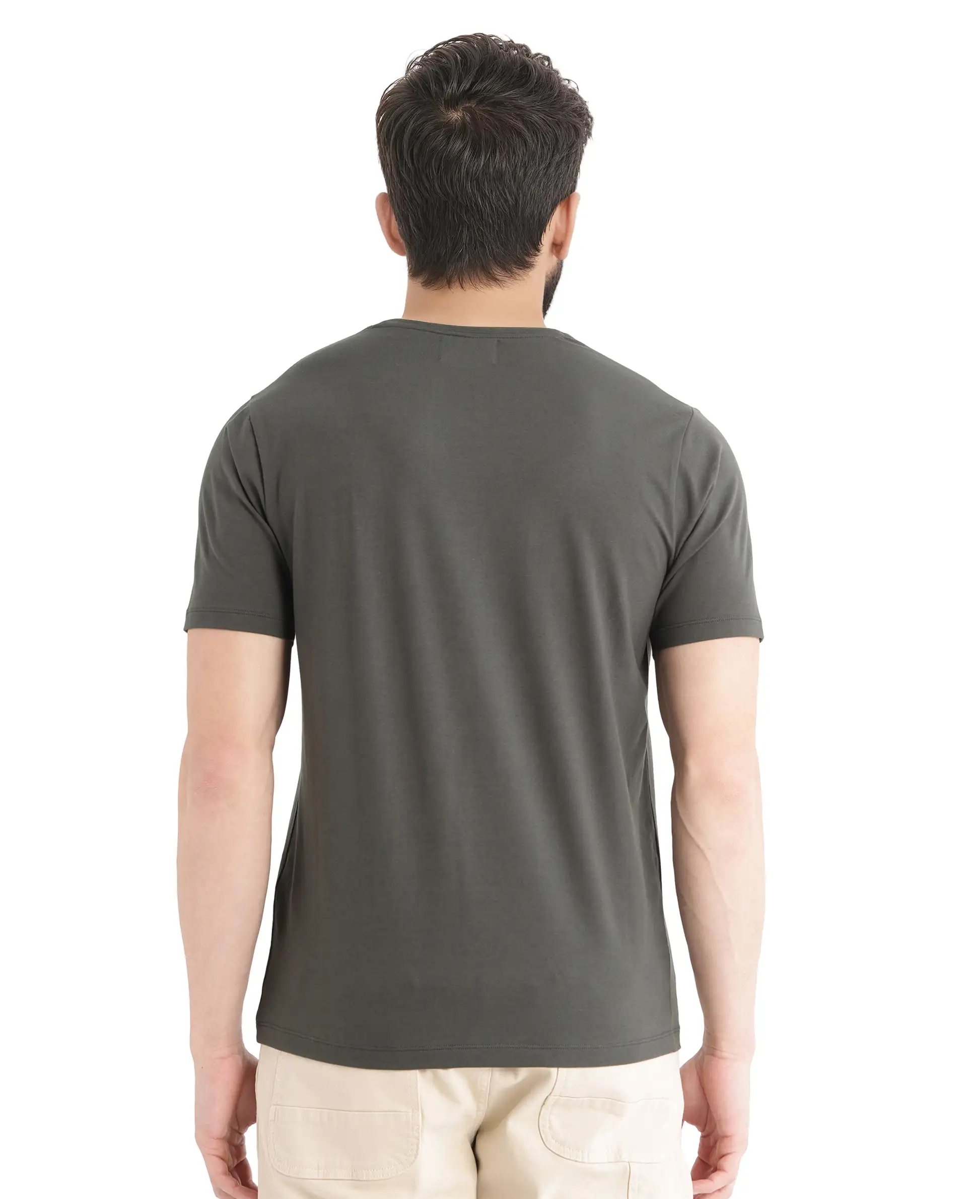 Rare Rabbit Men's Jeko Dark Green Cotton Blend Embroidered Regular Fit Half Sleeve Crew Neck T-Shirt - Image 5