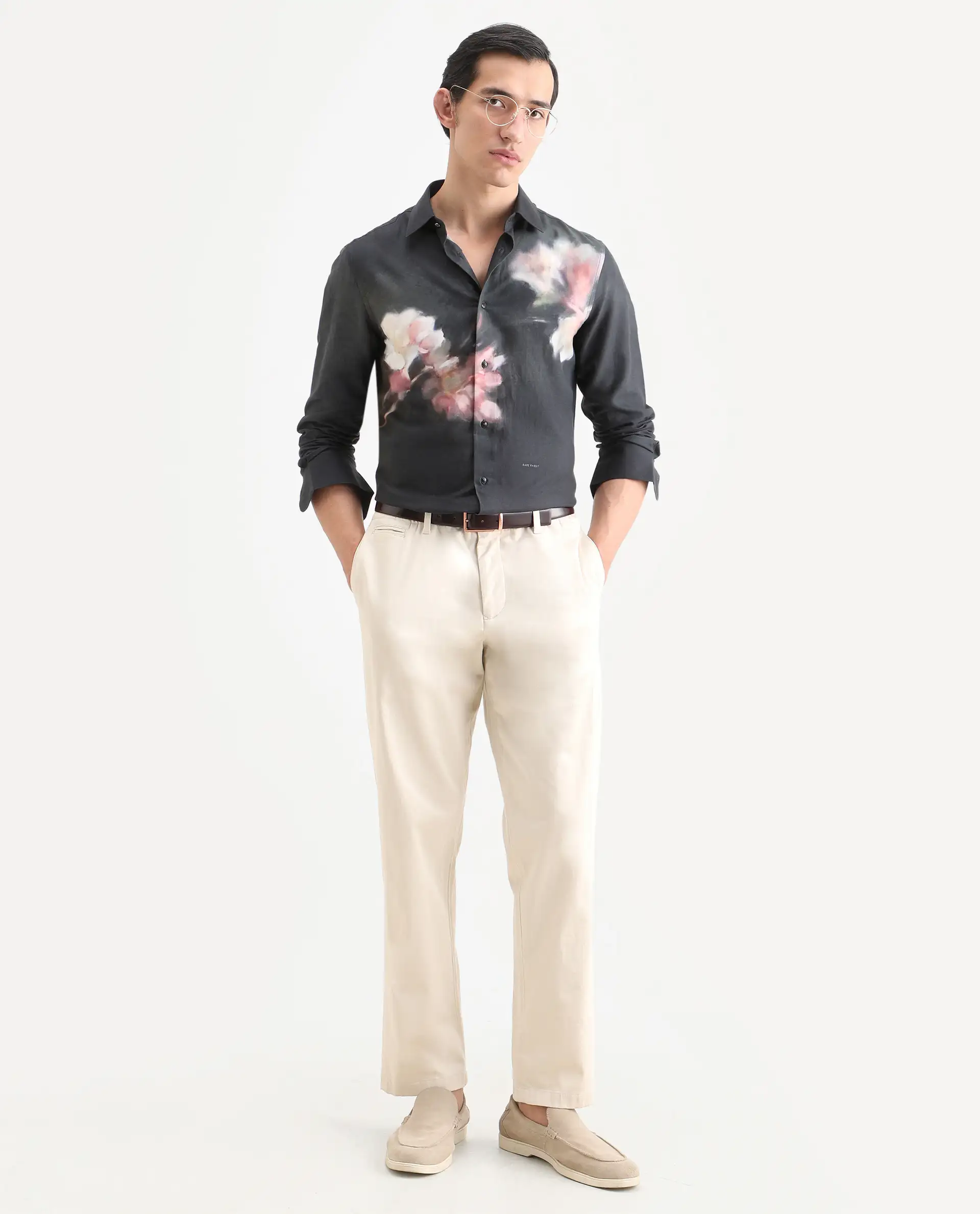 Rare Rabbit Men's Jelks Black Cotton Blend Fabric Full Sleeve Spread Collar Regular Fit Floral Print Shirt - Image 2
