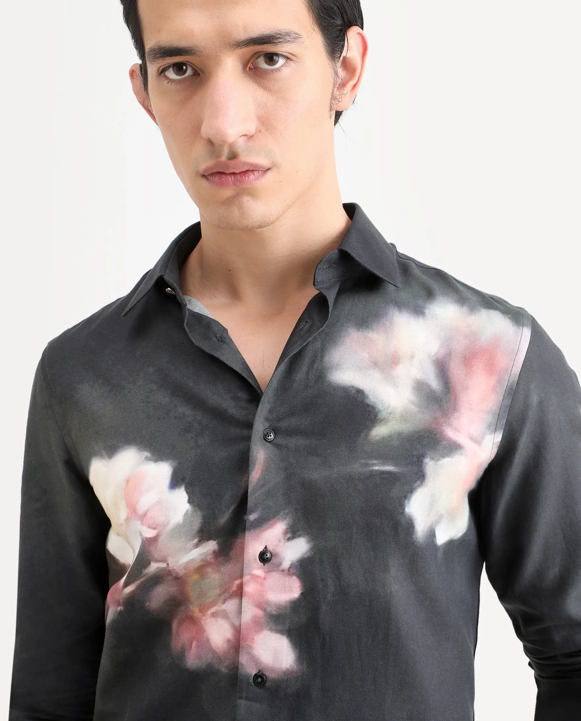 Rare Rabbit Men's Jelks Black Cotton Blend Fabric Full Sleeve Spread Collar Regular Fit Floral Print Shirt - Image 4