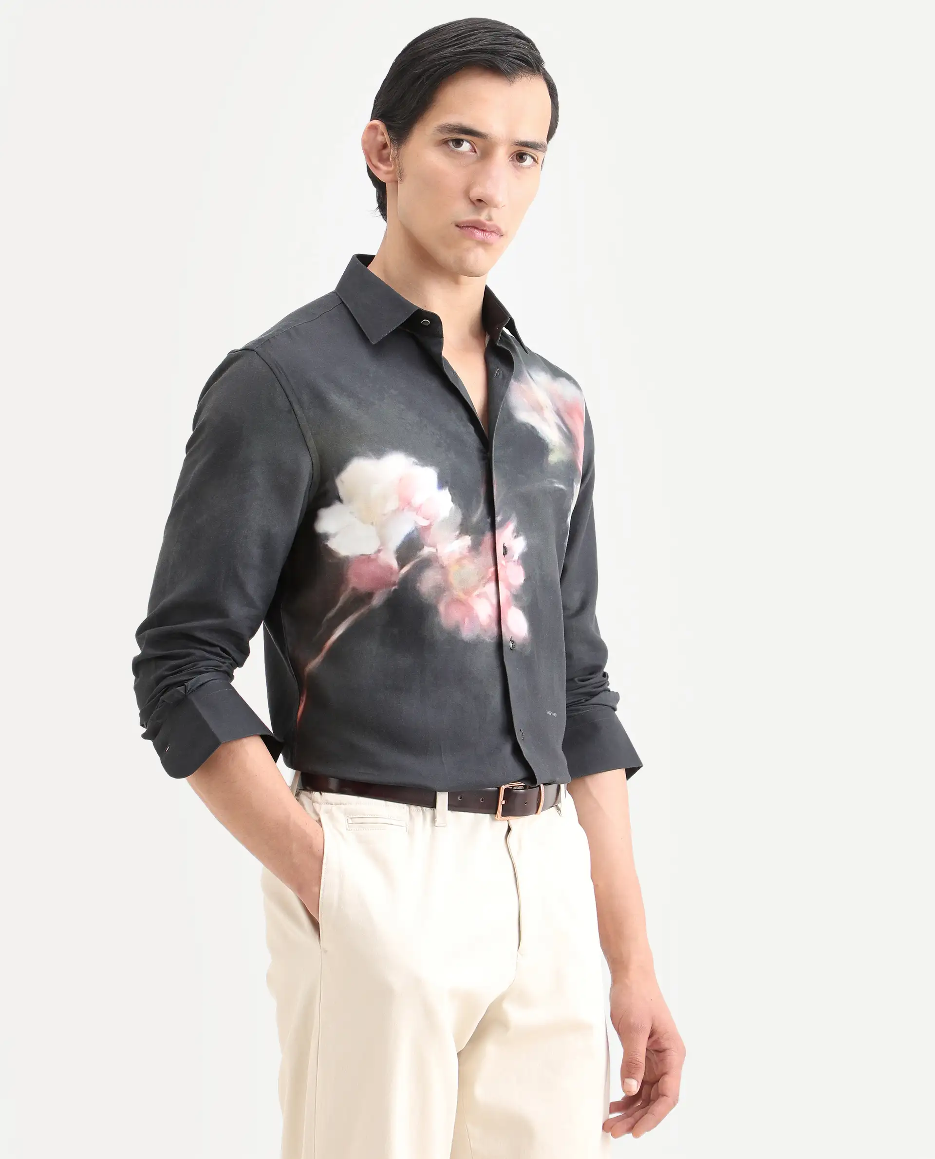 Rare Rabbit Men's Jelks Black Cotton Blend Fabric Full Sleeve Spread Collar Regular Fit Floral Print Shirt - Image 5