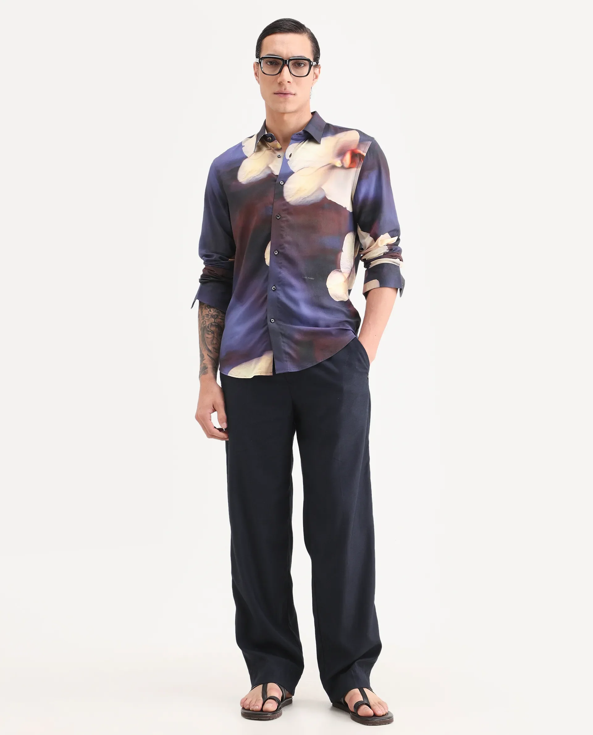 Rare Rabbit Men's Jemp 2 Purple Viscose Fabric Full Sleeve Spread Collar Regular Fit Floral Print Shirt - Image 2