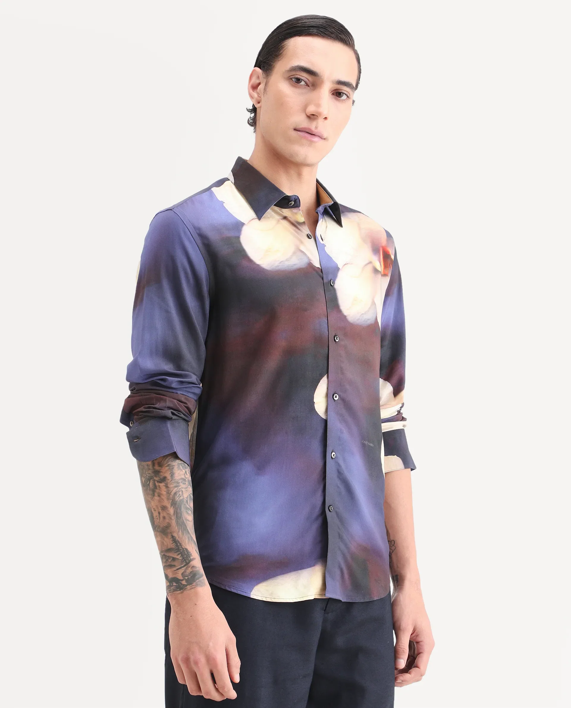Rare Rabbit Men's Jemp 2 Purple Viscose Fabric Full Sleeve Spread Collar Regular Fit Floral Print Shirt - Image 6
