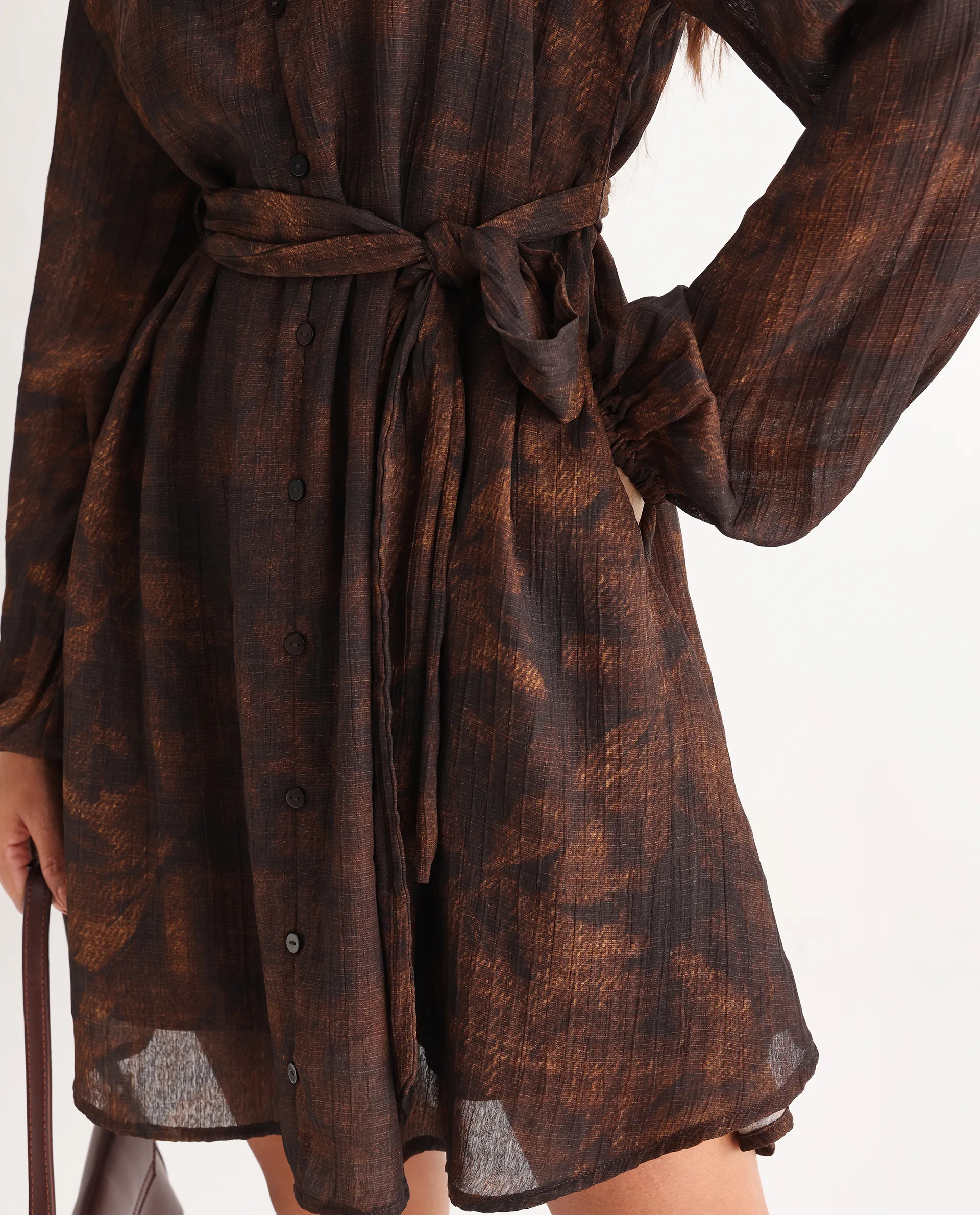 Rareism Women's Jemti Brown Polyester Mandarin Collar Flared Printed Dress - Image 2