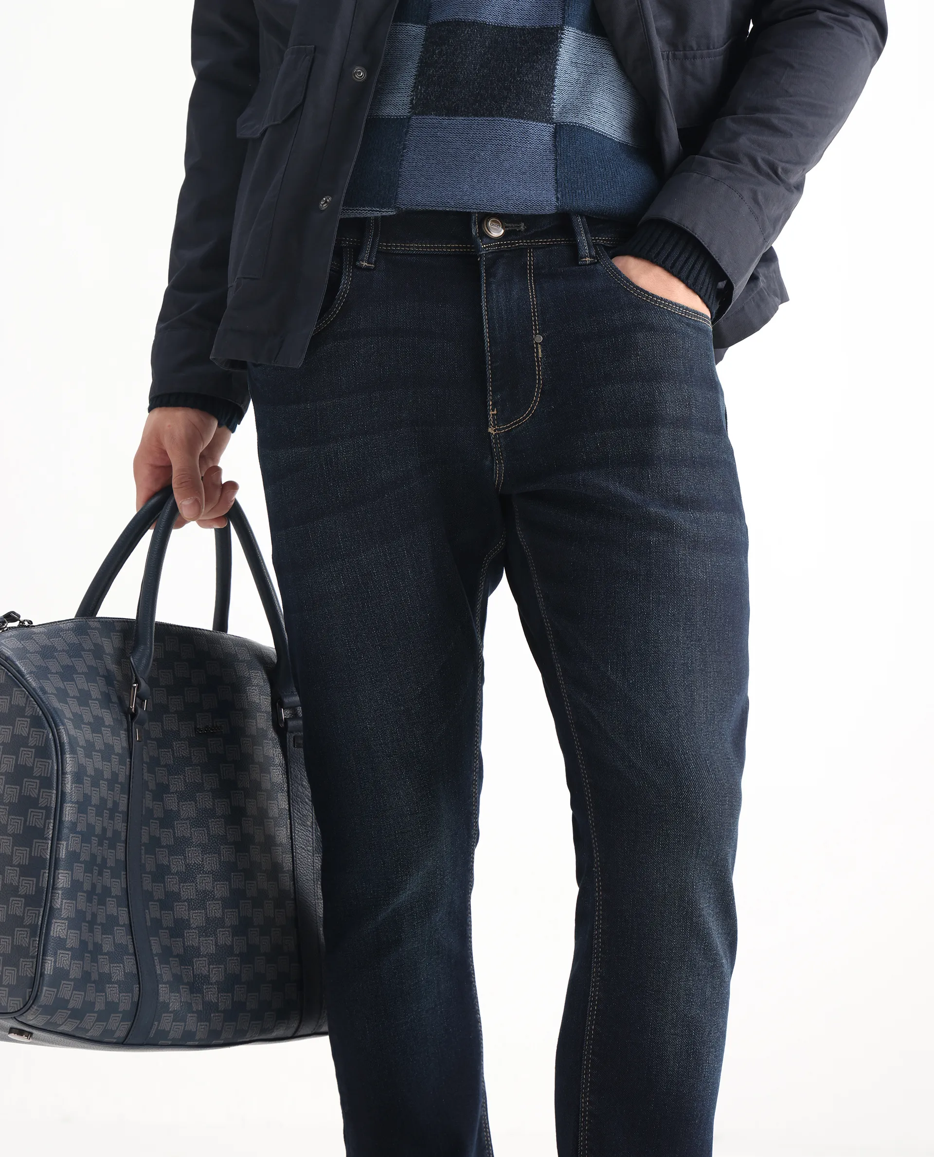 Rare Rabbit Men's Jena Dusky Blue Cotton Blend Plain Hawk Slim Fit Jeans - Image 2