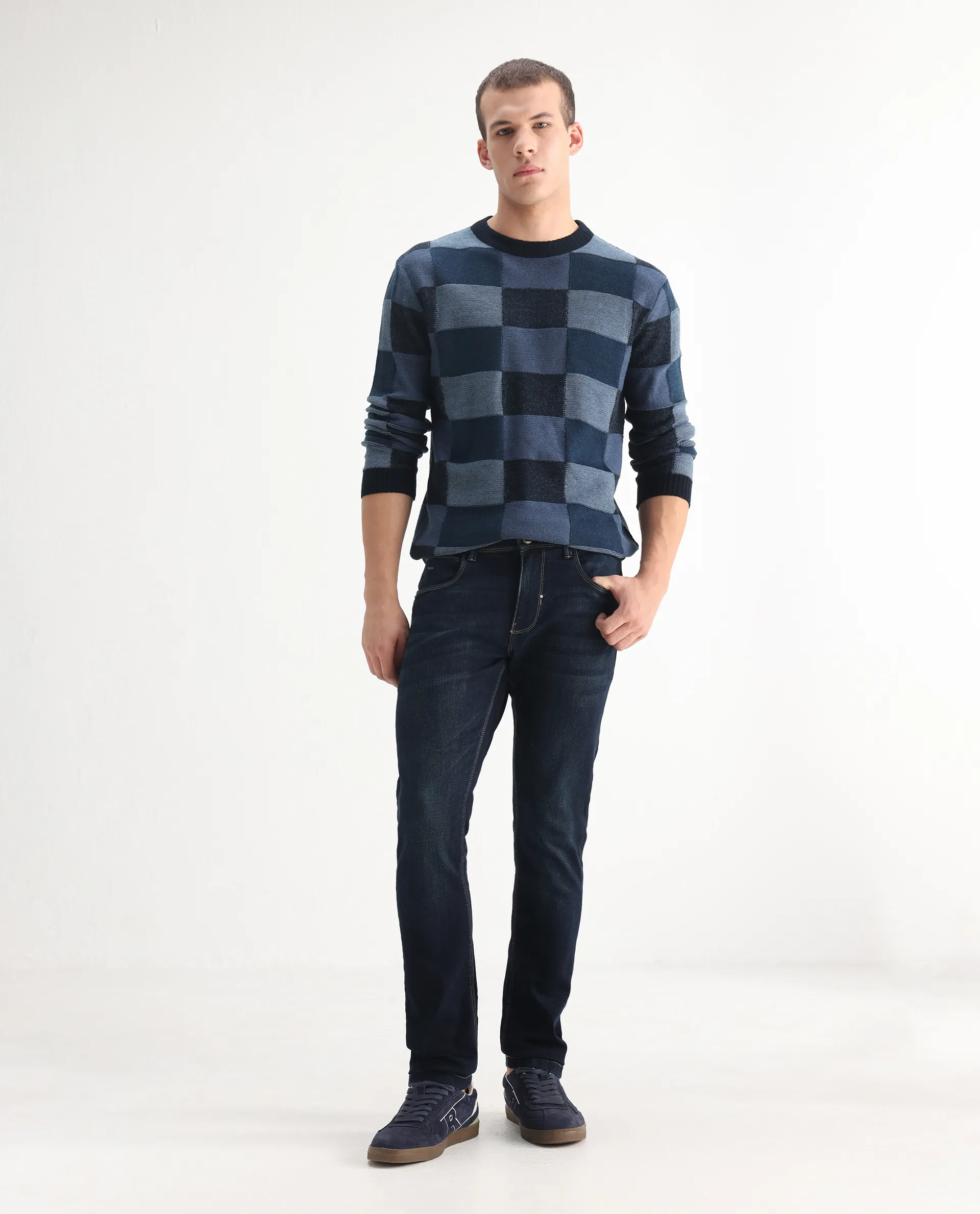 Rare Rabbit Men's Jena Dusky Blue Cotton Blend Plain Hawk Slim Fit Jeans - Image 3