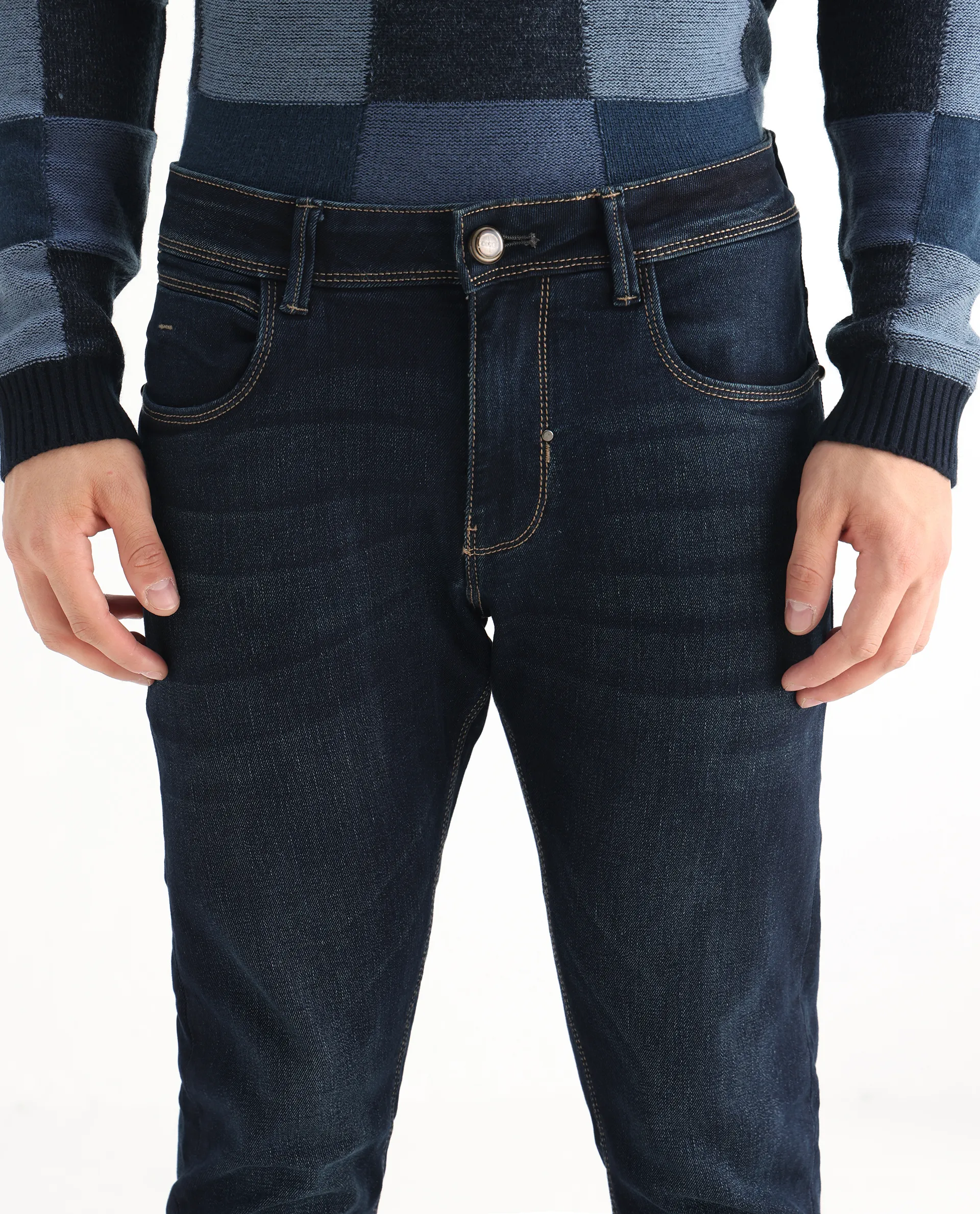 Rare Rabbit Men's Jena Dusky Blue Cotton Blend Plain Hawk Slim Fit Jeans - Image 4