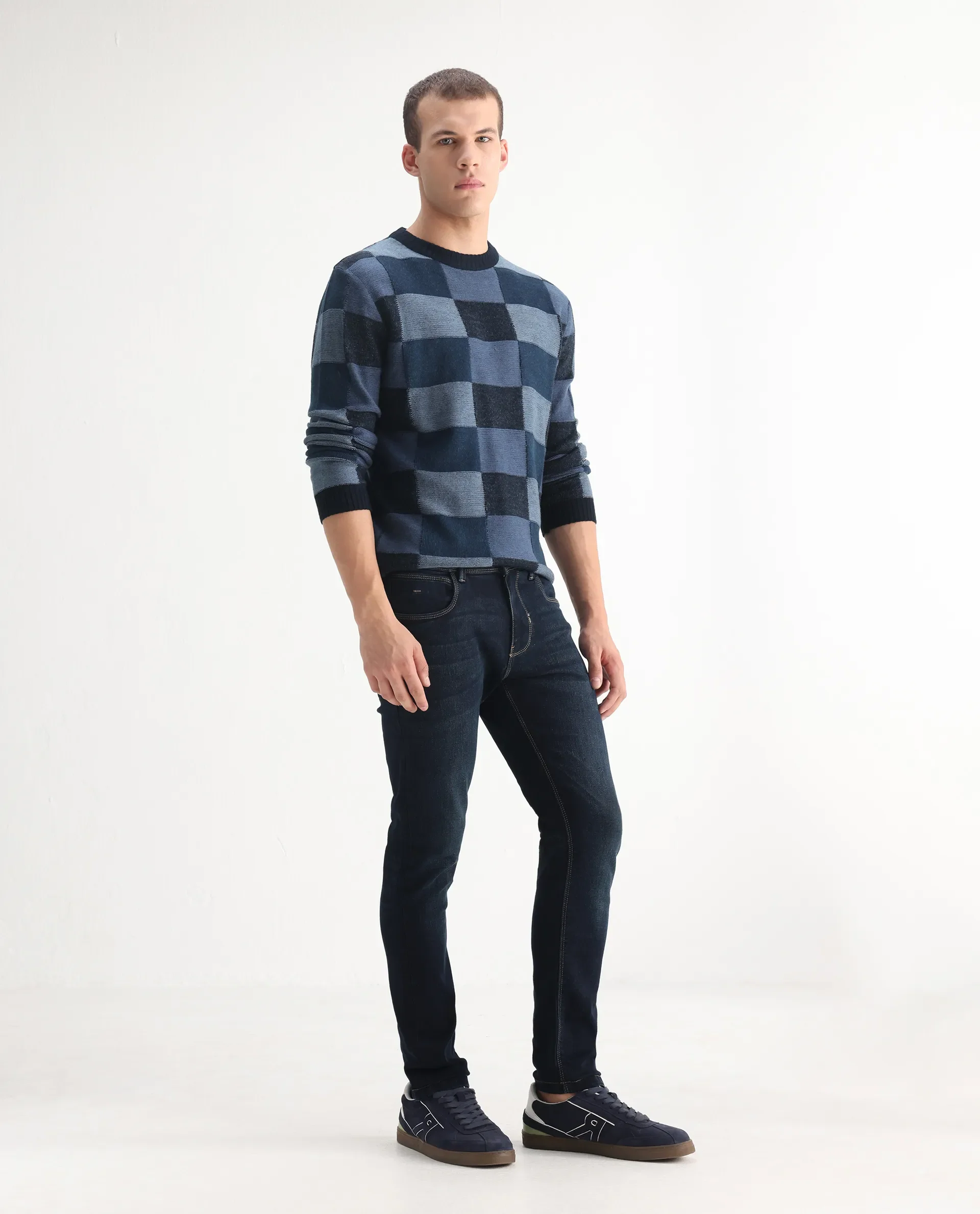 Rare Rabbit Men's Jena Dusky Blue Cotton Blend Plain Hawk Slim Fit Jeans - Image 7