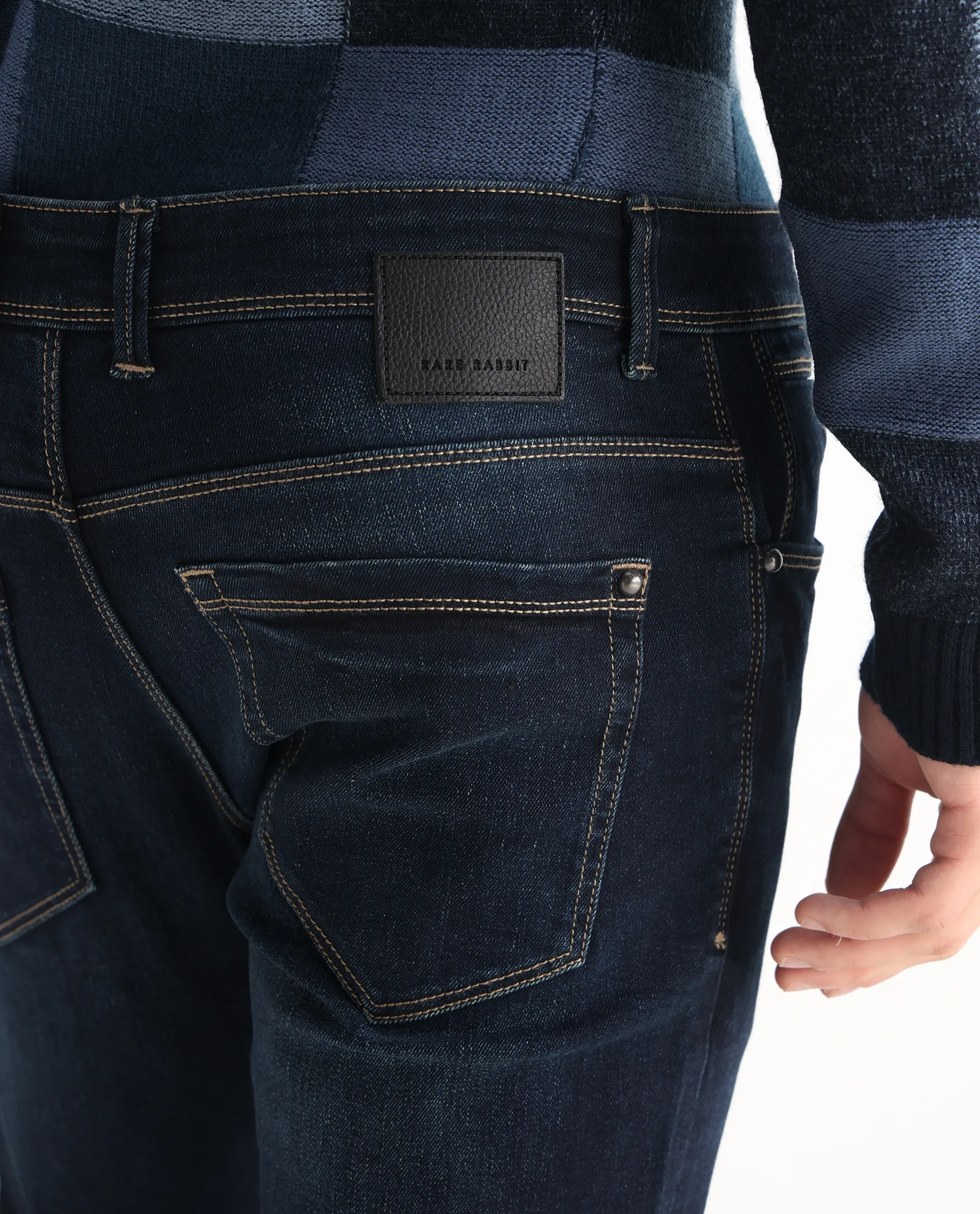 Rare Rabbit Men's Jena Dusky Blue Cotton Blend Plain Hawk Slim Fit Jeans - Image 8