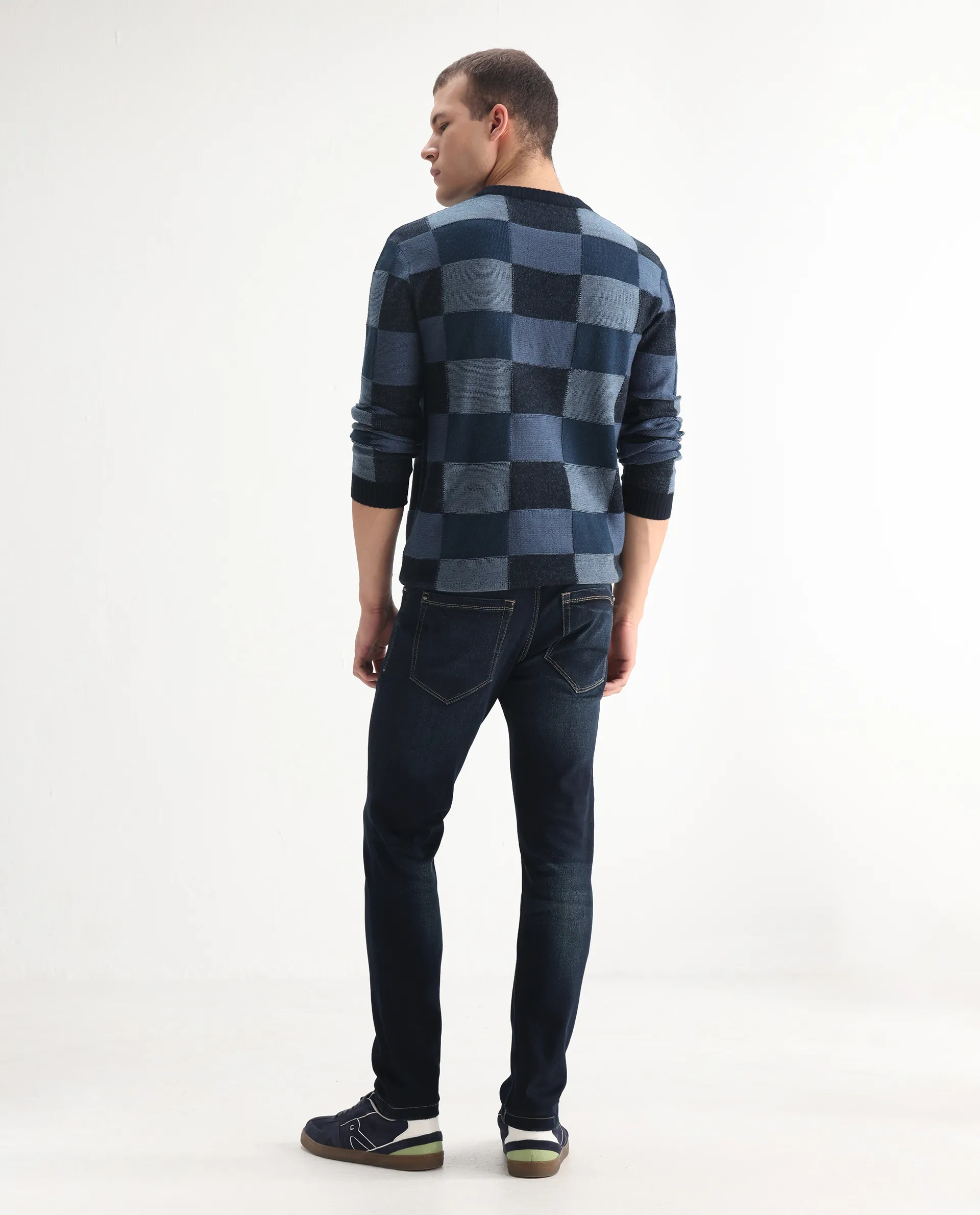 Rare Rabbit Men's Jena Dusky Blue Cotton Blend Plain Hawk Slim Fit Jeans - Image 9