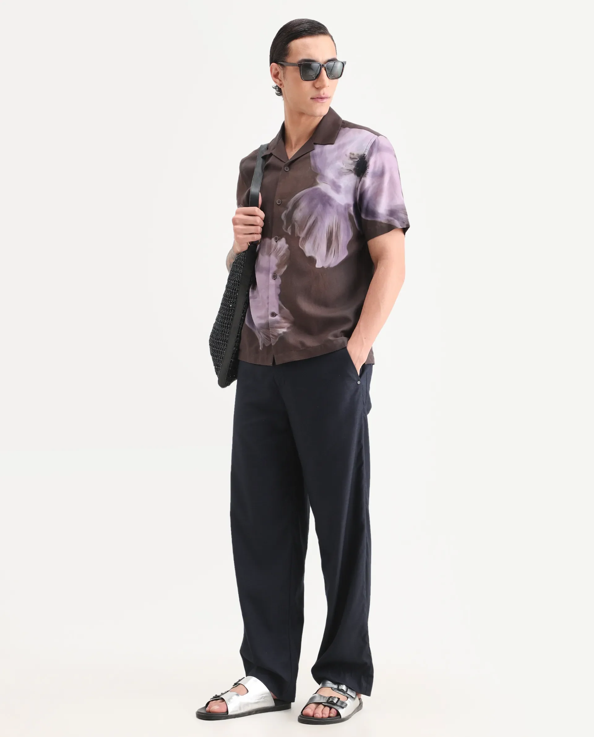 Rare Rabbit Men's Jena Dusky Brown Cotton Blend Blend Fabric Half Sleeve Cuban Collar Regular Fit Floral Print Shirt - Image 2