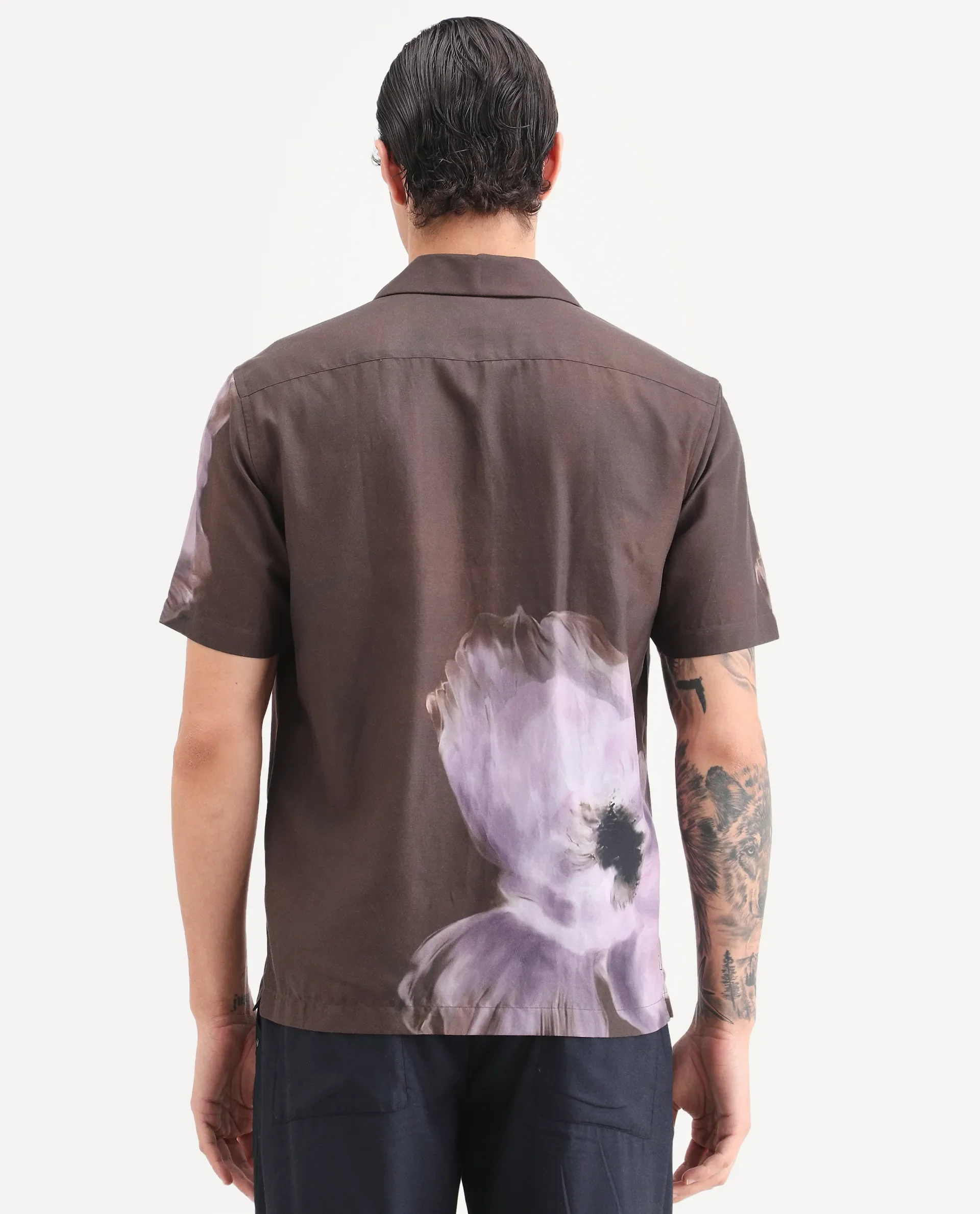 Rare Rabbit Men's Jena Dusky Brown Cotton Blend Blend Fabric Half Sleeve Cuban Collar Regular Fit Floral Print Shirt - Image 8