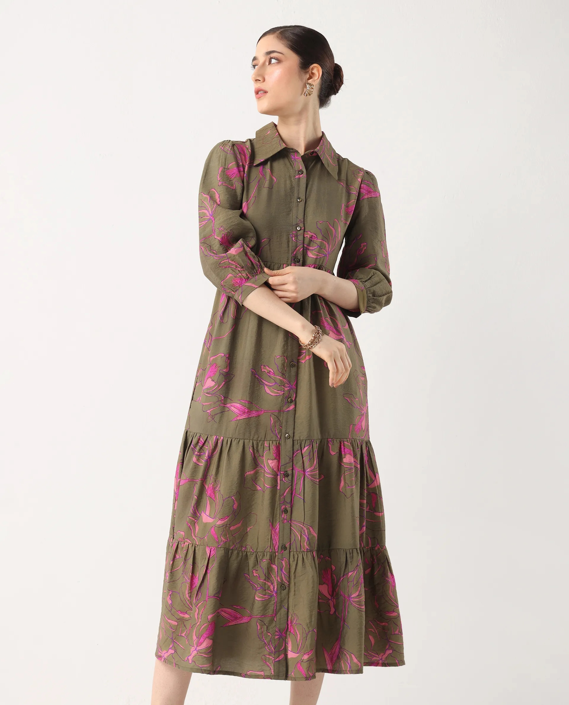 Rareism Women's Jenbel Multi Viscose Blend Spread Collar Flared Floral Print Dress - Image 2