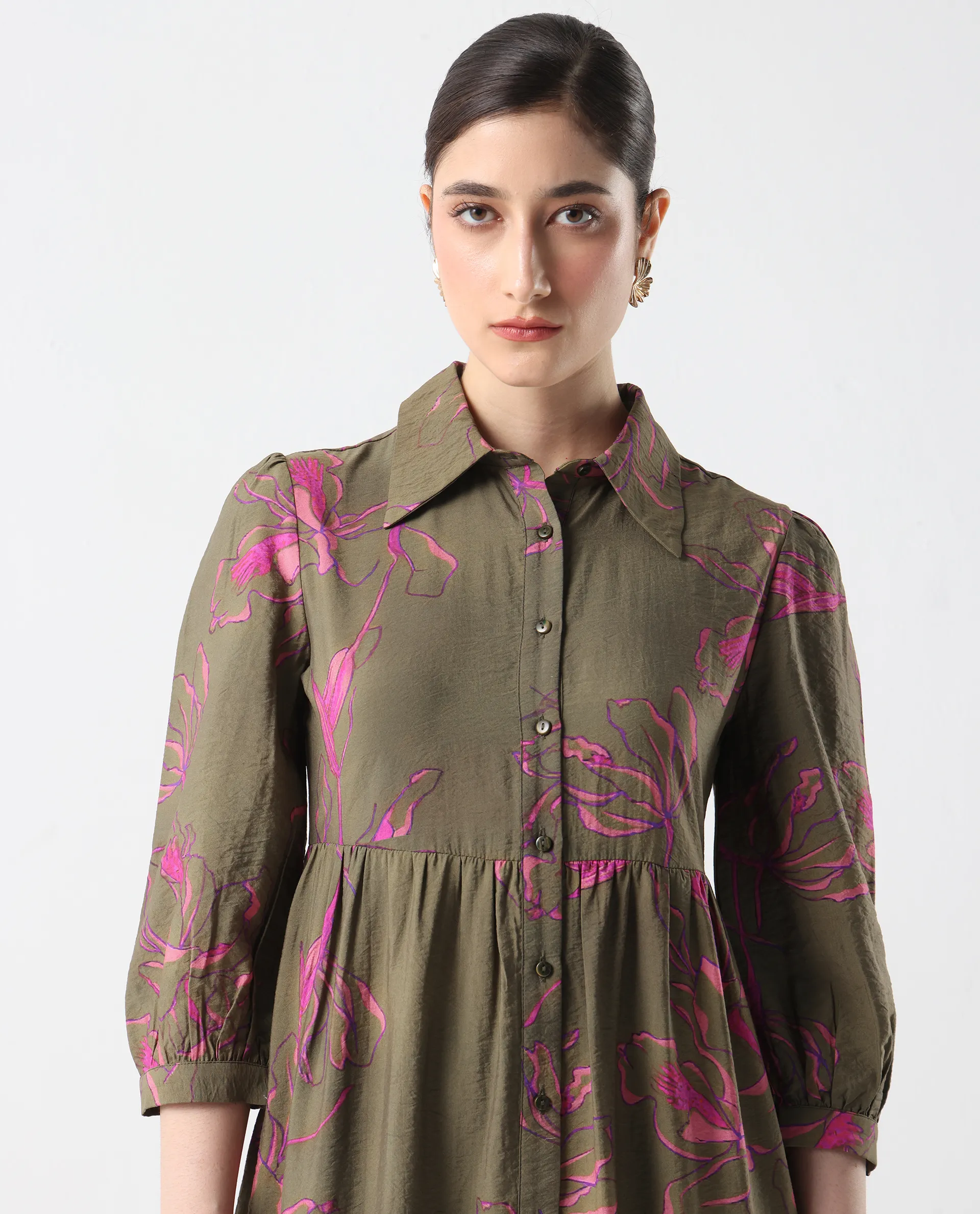 Rareism Women's Jenbel Multi Viscose Blend Spread Collar Flared Floral Print Dress - Image 3