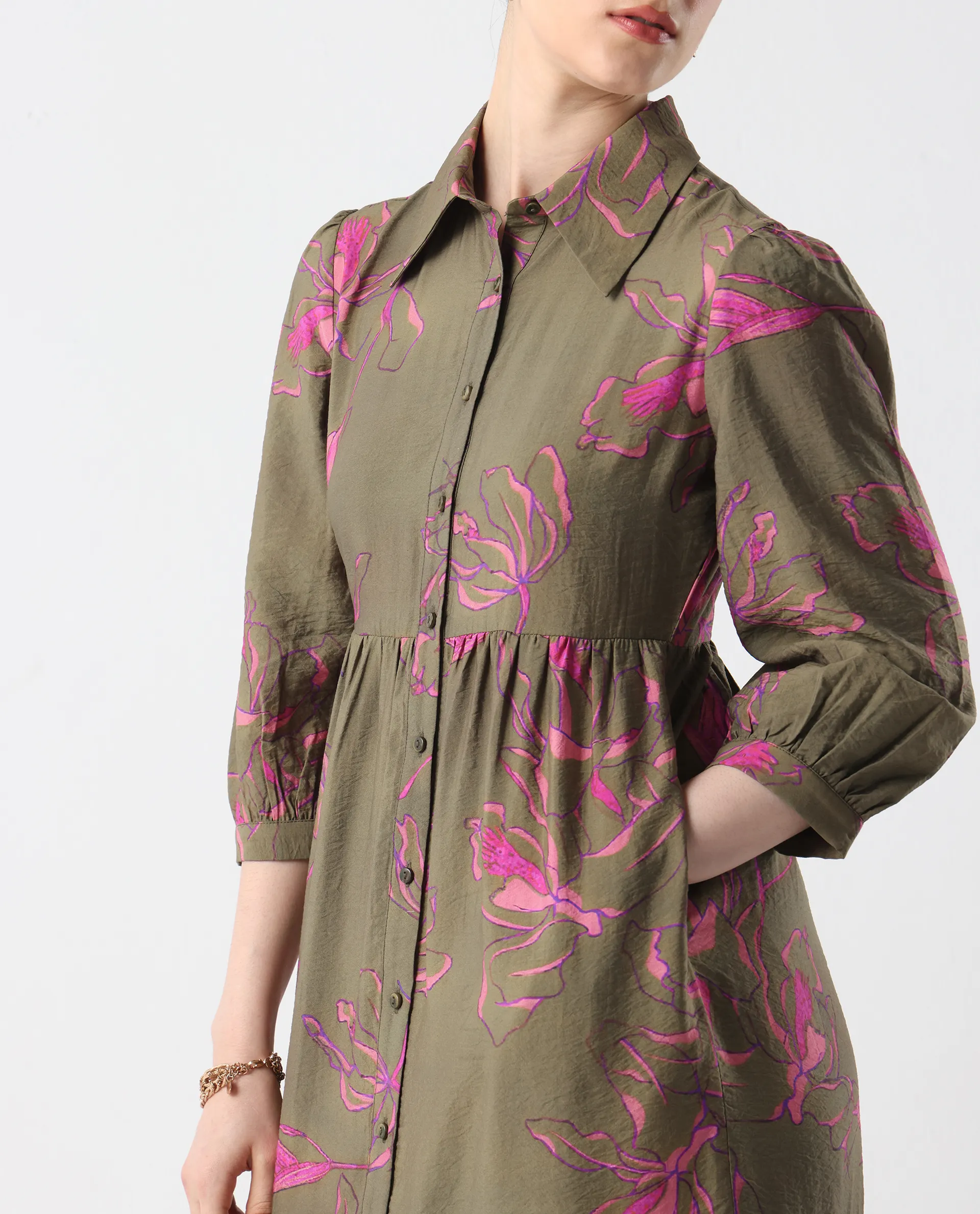 Rareism Women's Jenbel Multi Viscose Blend Spread Collar Flared Floral Print Dress - Image 5