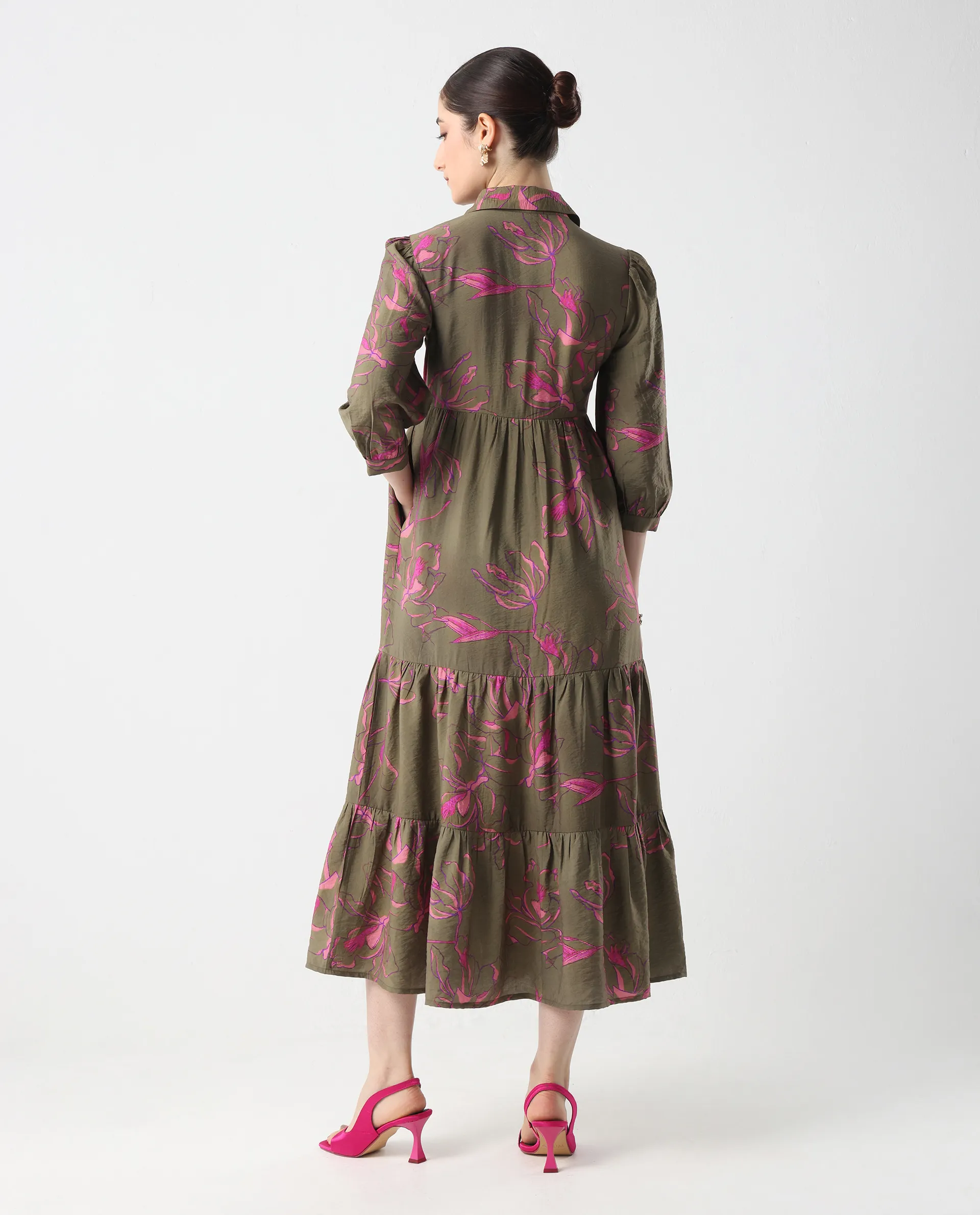 Rareism Women's Jenbel Multi Viscose Blend Spread Collar Flared Floral Print Dress - Image 7
