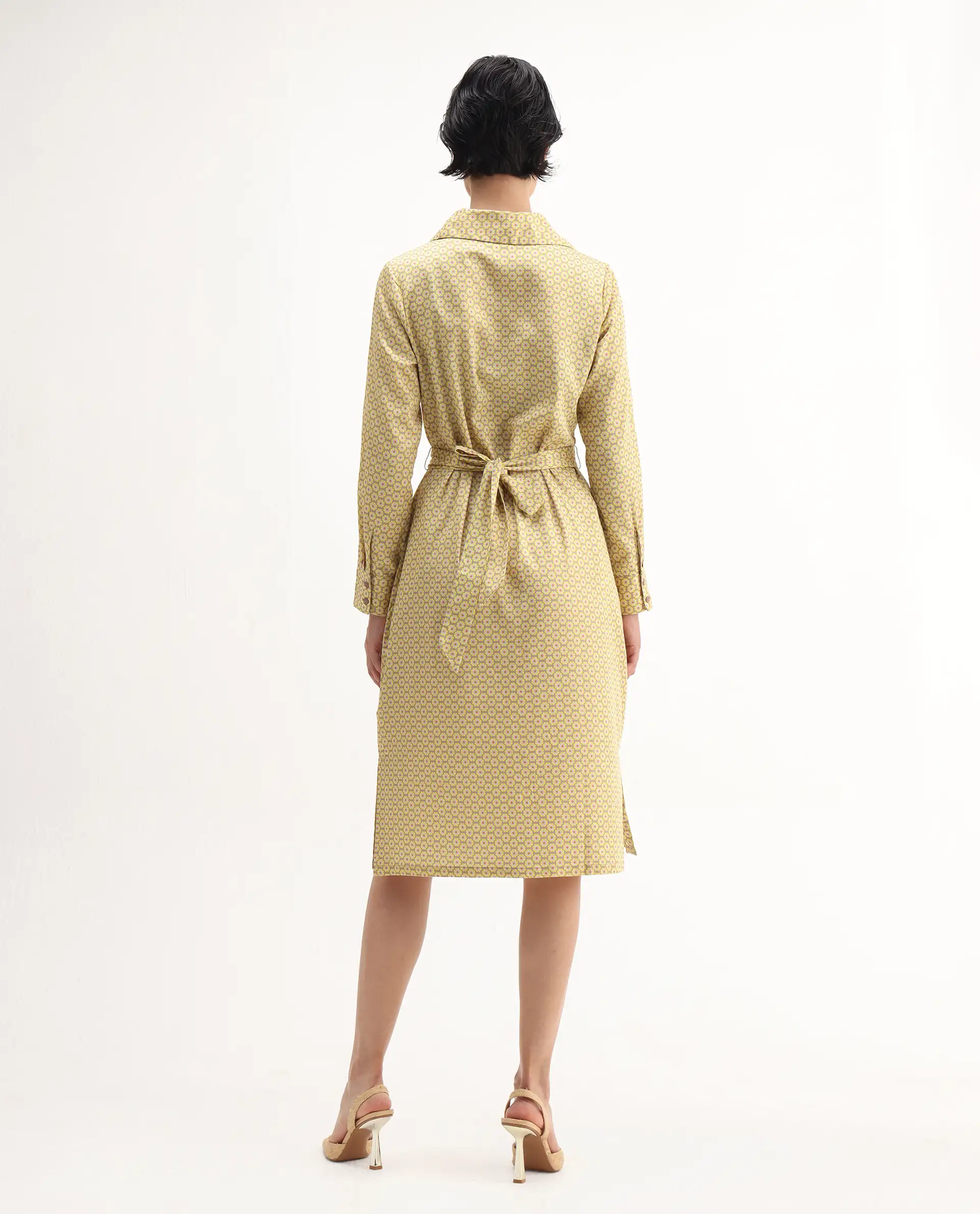 Rareism Women's Jenby Yellow Cotton Collared Neck Straight Fit Midi Dress - Image 7