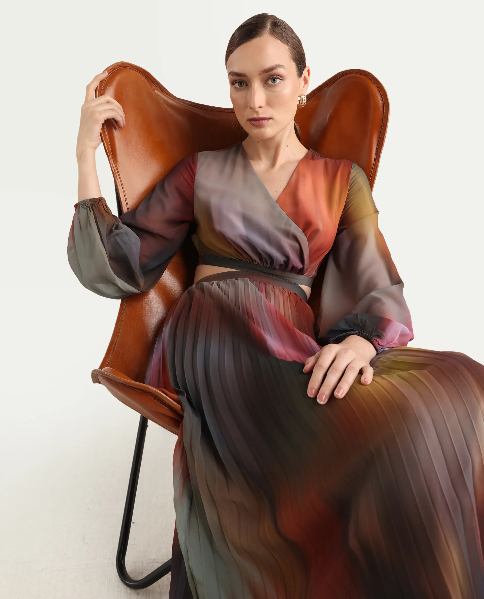Rareism Women Jencos Multi Round Neck Pull On Flared Maxi Printed Dress