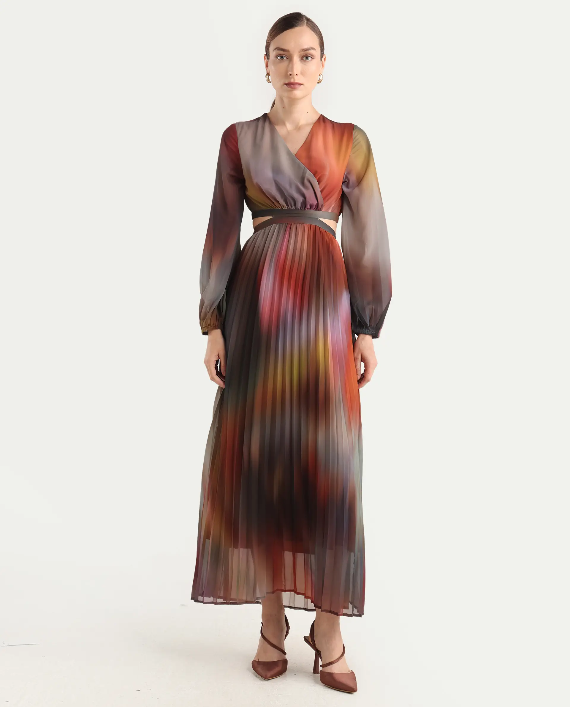 Rareism Women Jencos Multi Round Neck Pull On Flared Maxi Printed Dress - Image 2