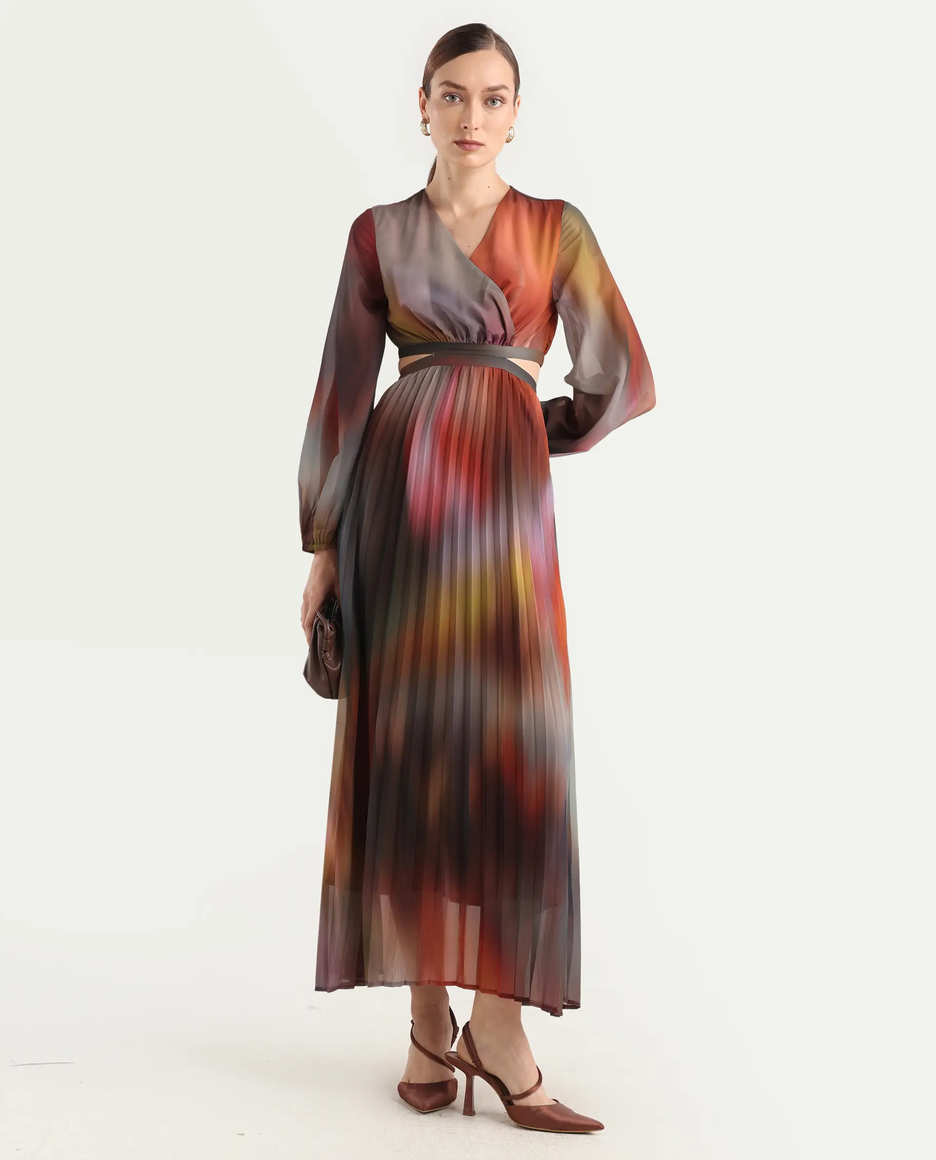 Rareism Women Jencos Multi Round Neck Pull On Flared Maxi Printed Dress - Image 3