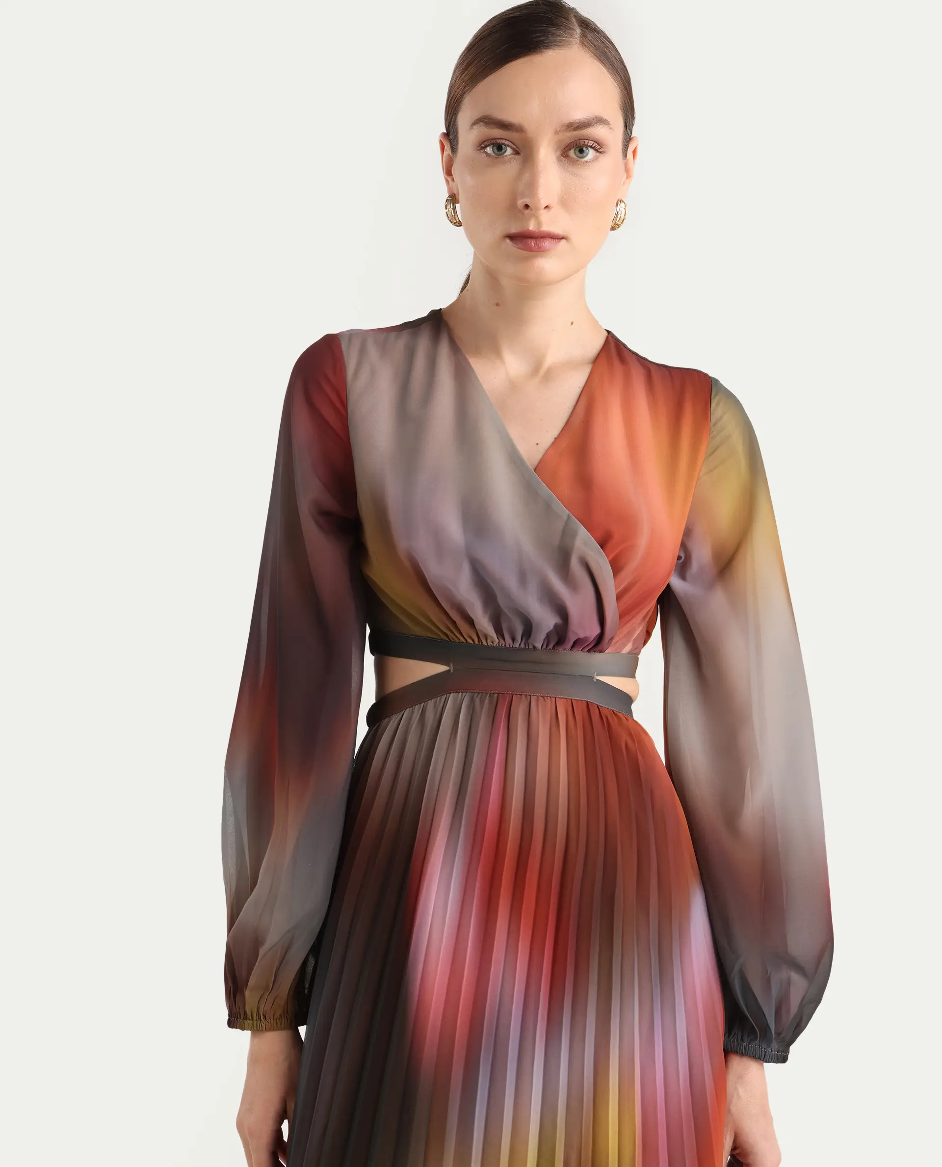 Rareism Women Jencos Multi Round Neck Pull On Flared Maxi Printed Dress - Image 4