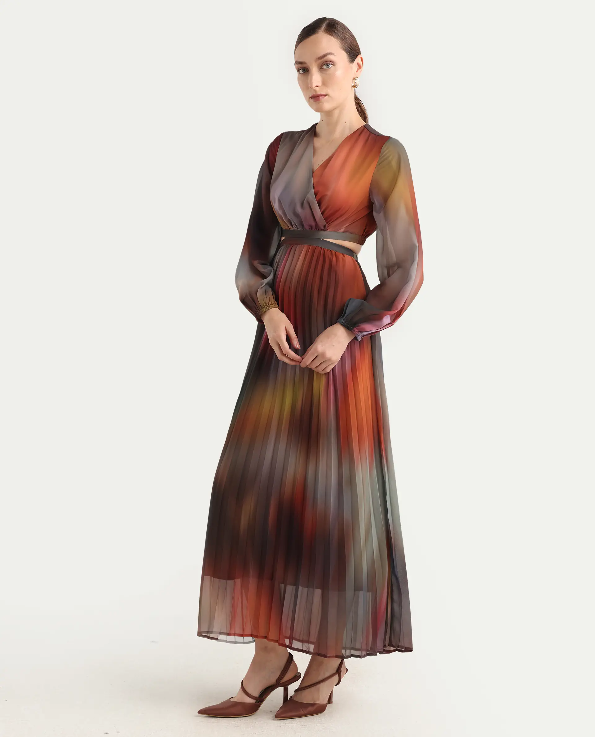 Rareism Women Jencos Multi Round Neck Pull On Flared Maxi Printed Dress - Image 6