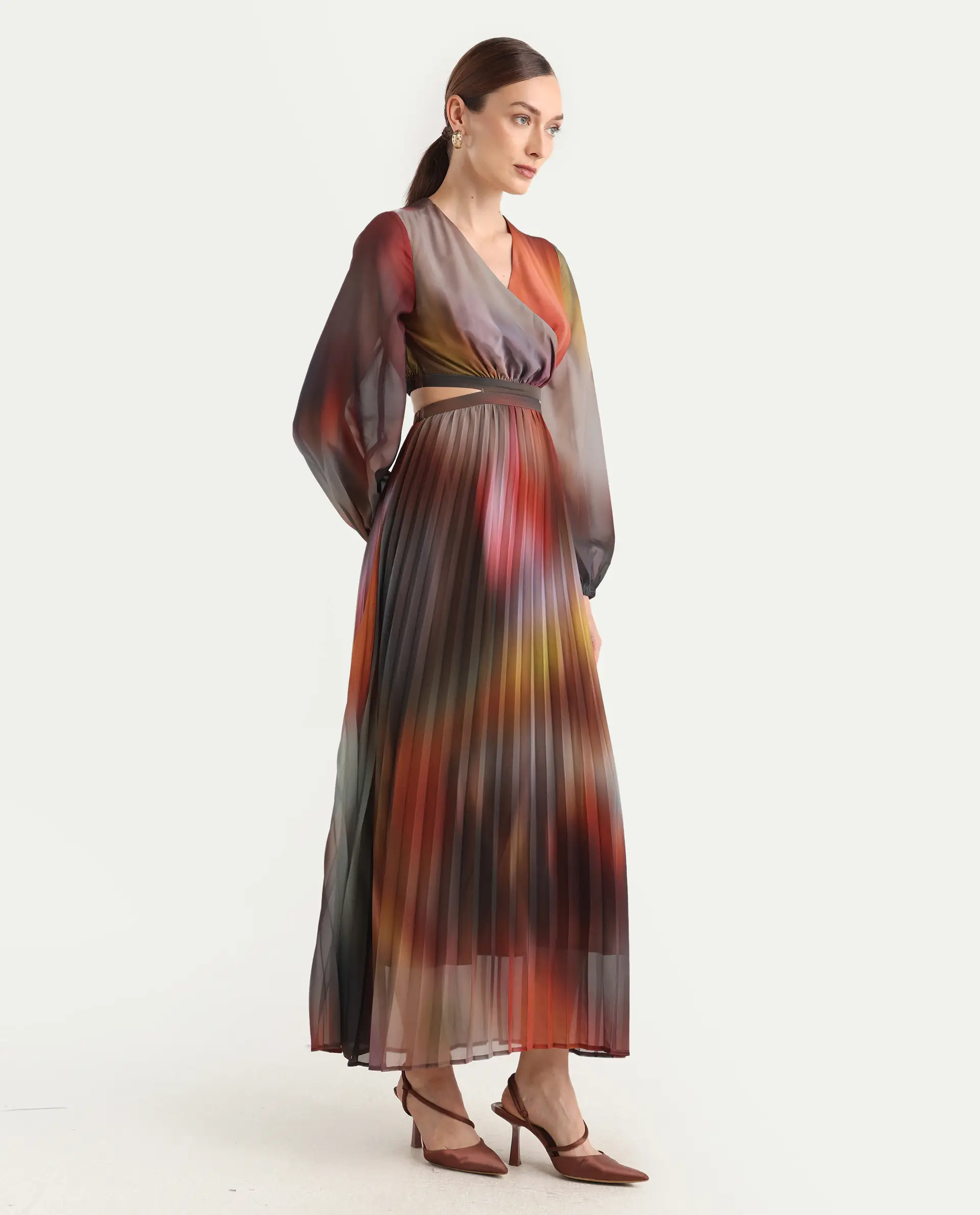 Rareism Women Jencos Multi Round Neck Pull On Flared Maxi Printed Dress - Image 7
