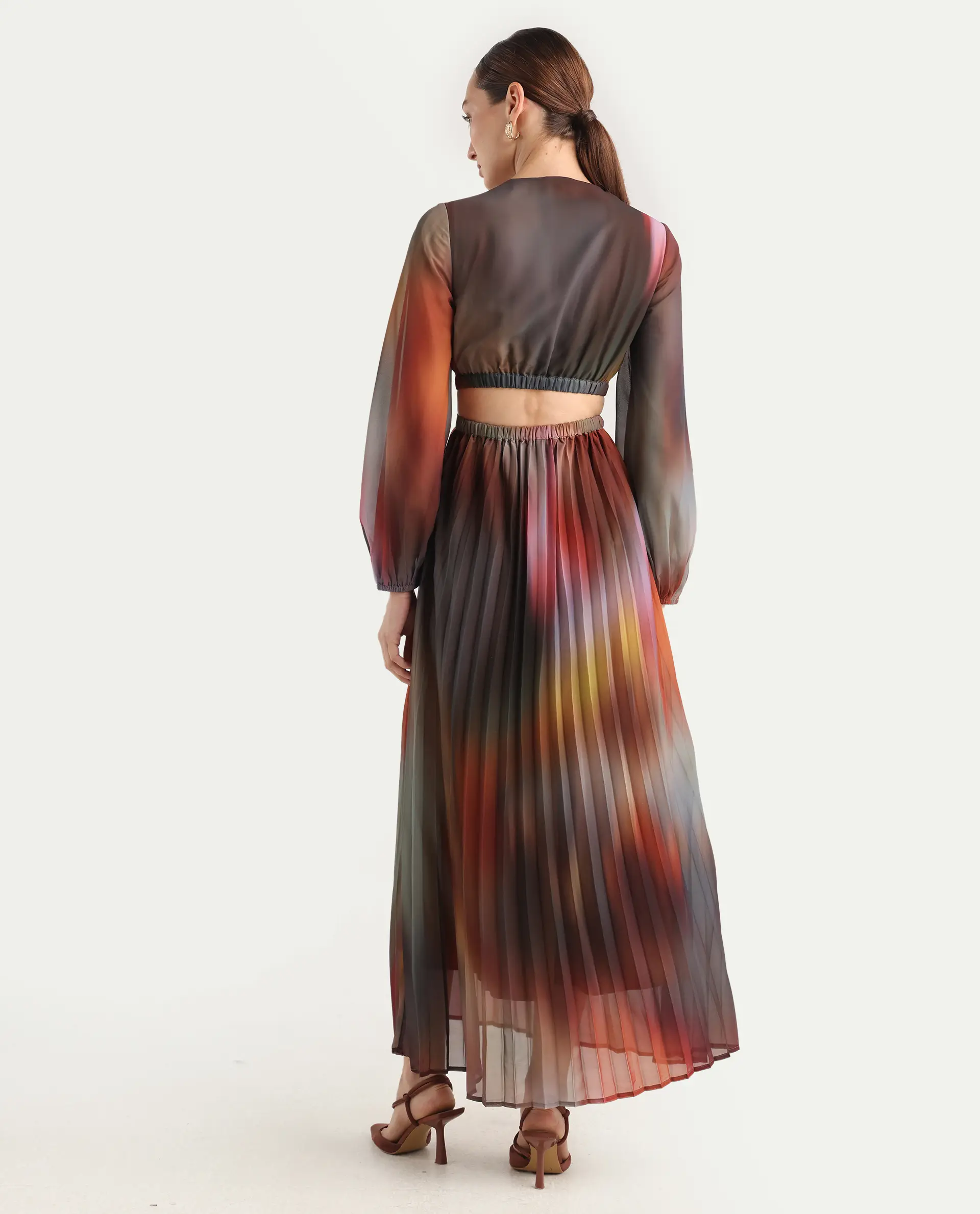 Rareism Women Jencos Multi Round Neck Pull On Flared Maxi Printed Dress - Image 8