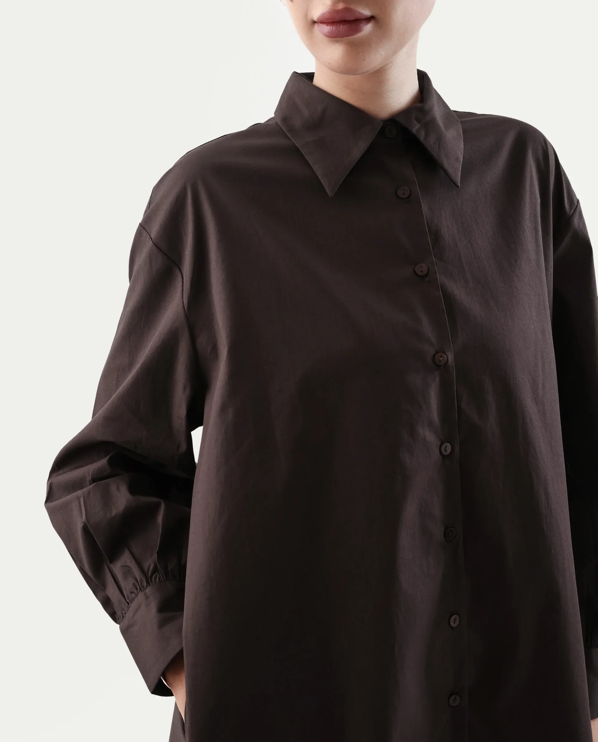 Rareism Women's Jencot Brown Cotton Collared Neck A-Line Plain Dress - Image 4