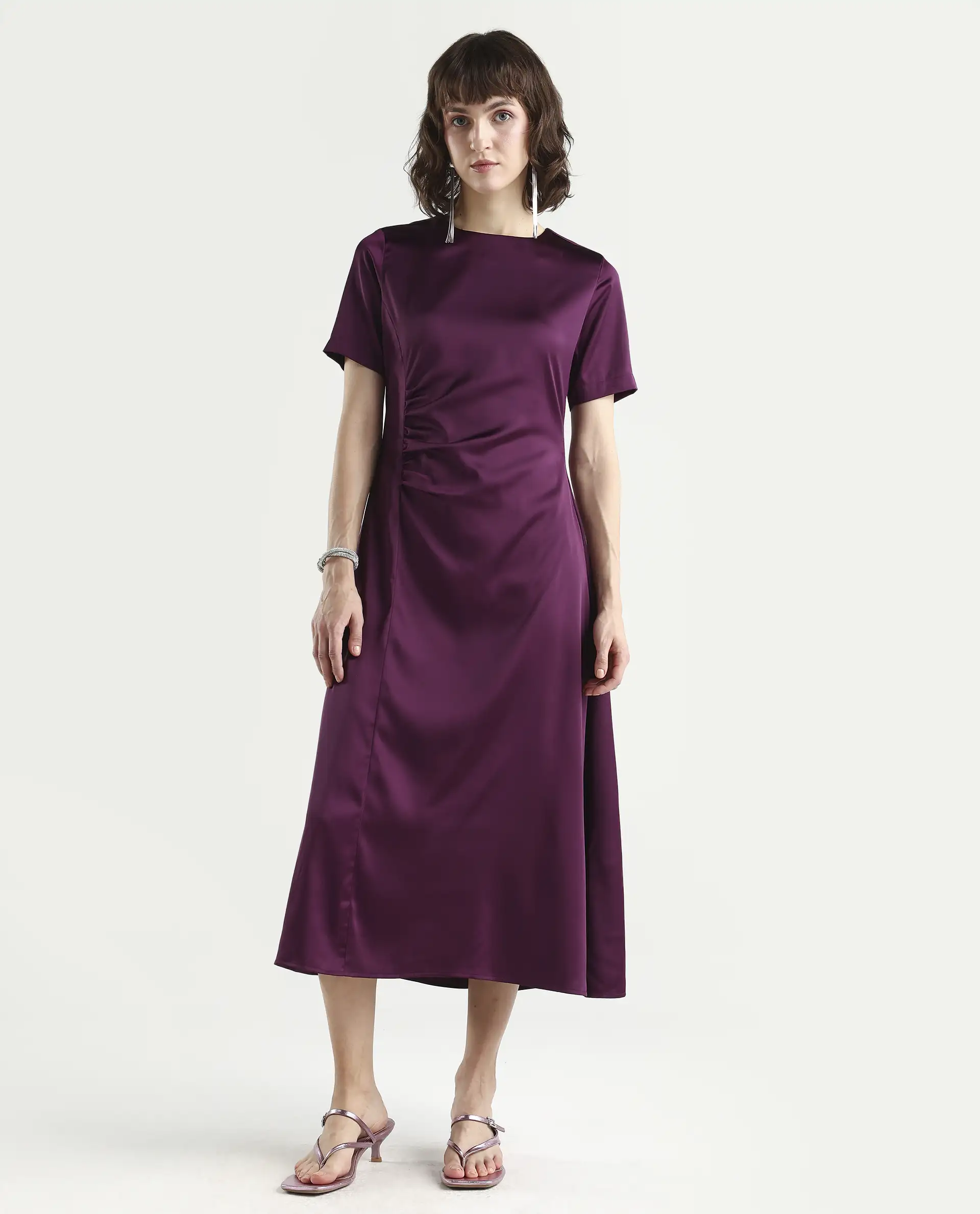Rareism Women's Jendro Maroon Polyester Fit & Flare Midi Dress - Image 2