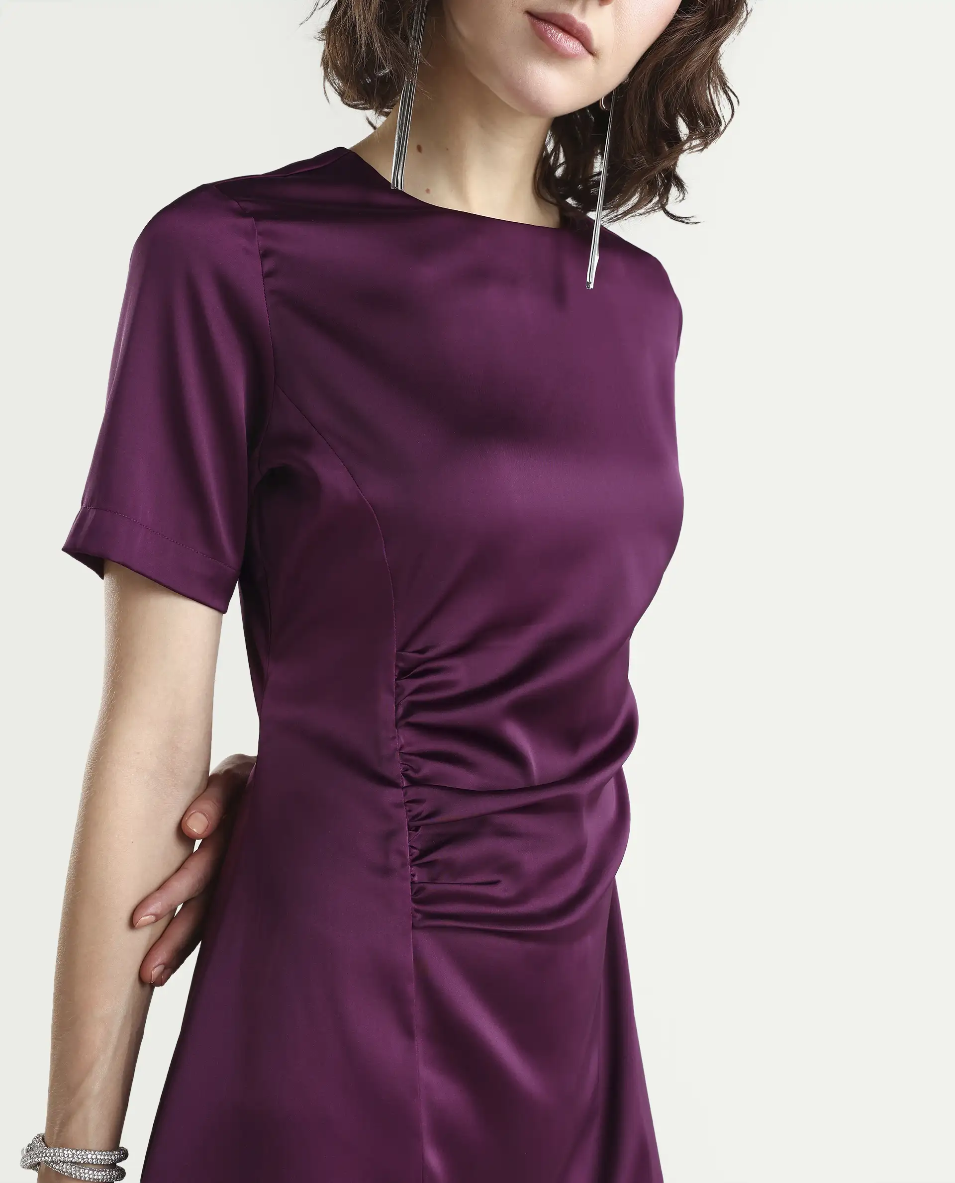 Rareism Women's Jendro Maroon Polyester Fit & Flare Midi Dress - Image 3