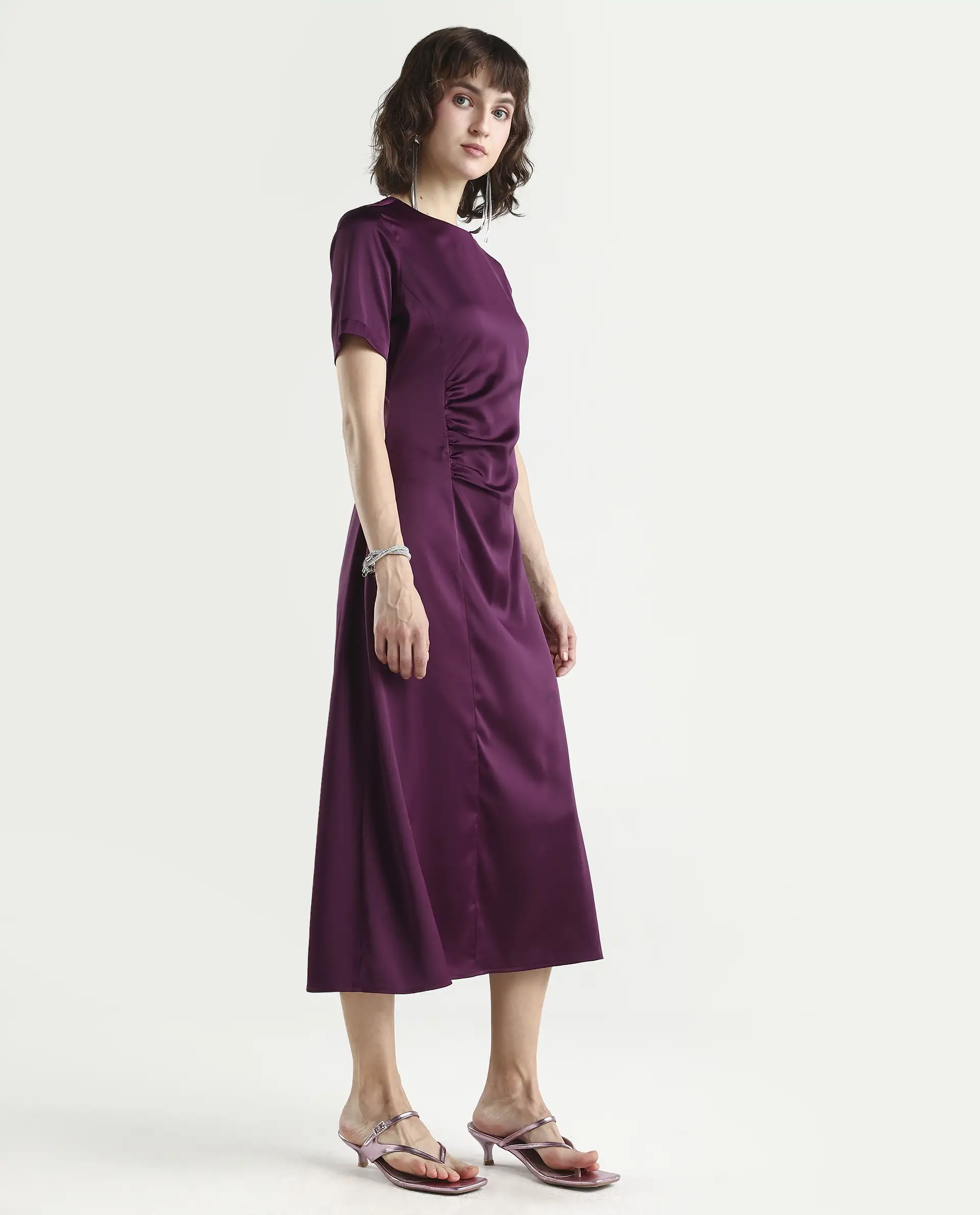 Rareism Women's Jendro Maroon Polyester Fit & Flare Midi Dress - Image 4