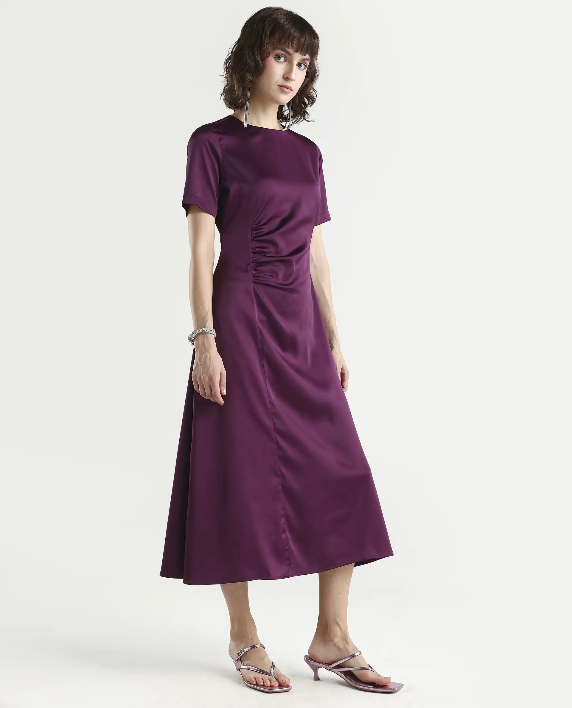 Rareism Women's Jendro Maroon Polyester Fit & Flare Midi Dress - Image 5