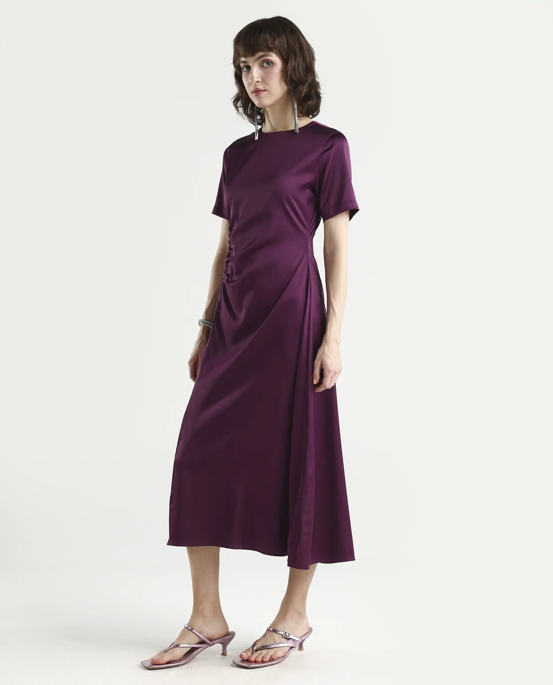 Rareism Women's Jendro Maroon Polyester Fit & Flare Midi Dress - Image 6
