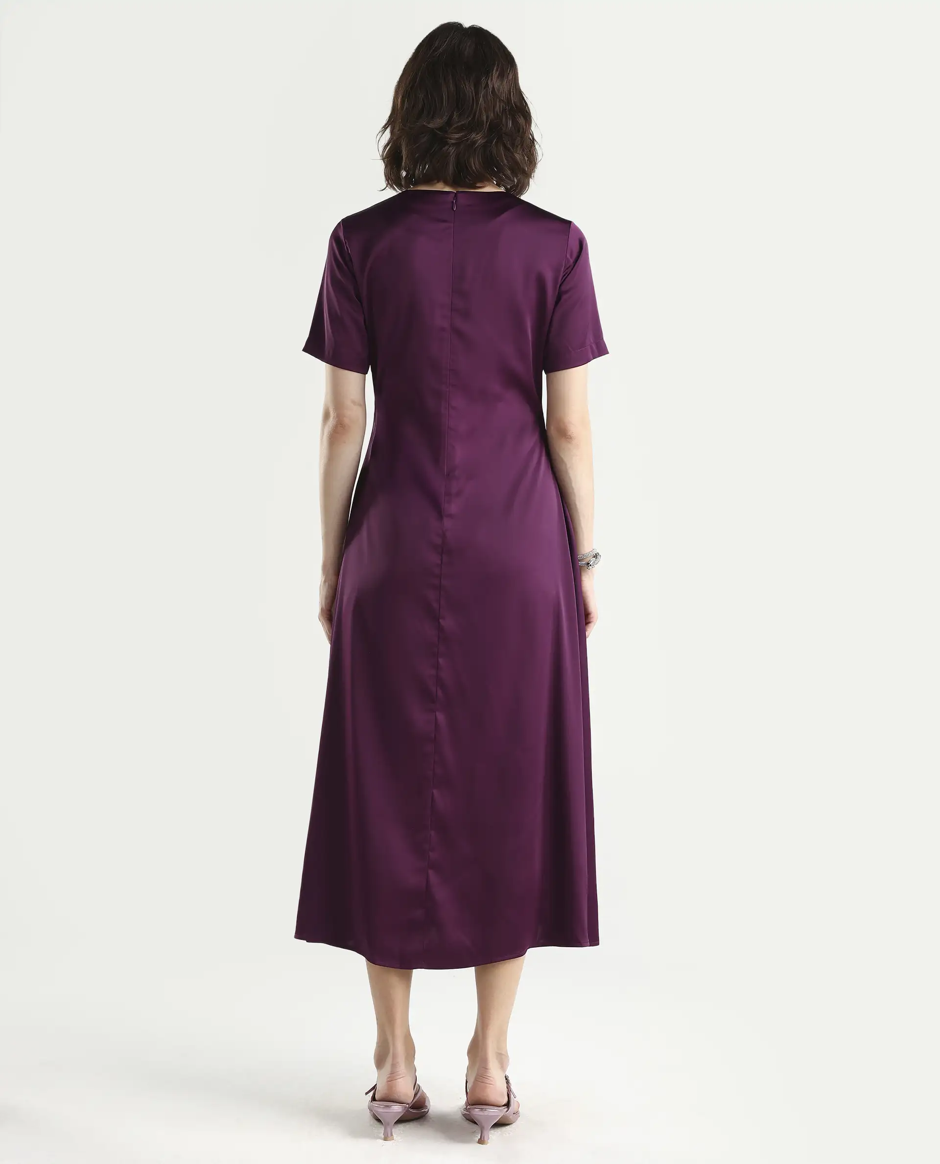Rareism Women's Jendro Maroon Polyester Fit & Flare Midi Dress - Image 7