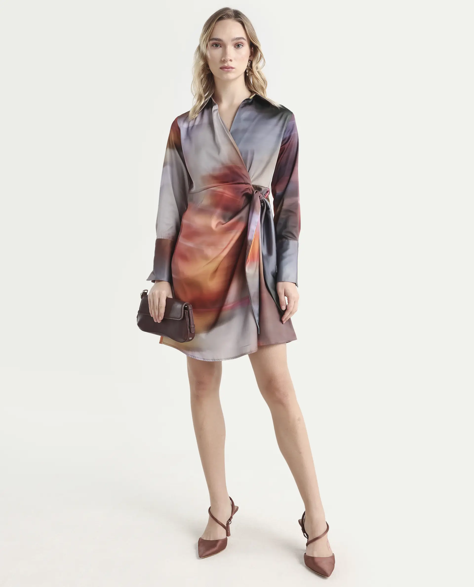 Rareism Women's Jengo Multi Polyester Johnny Collar Straight Fit Dress - Image 2
