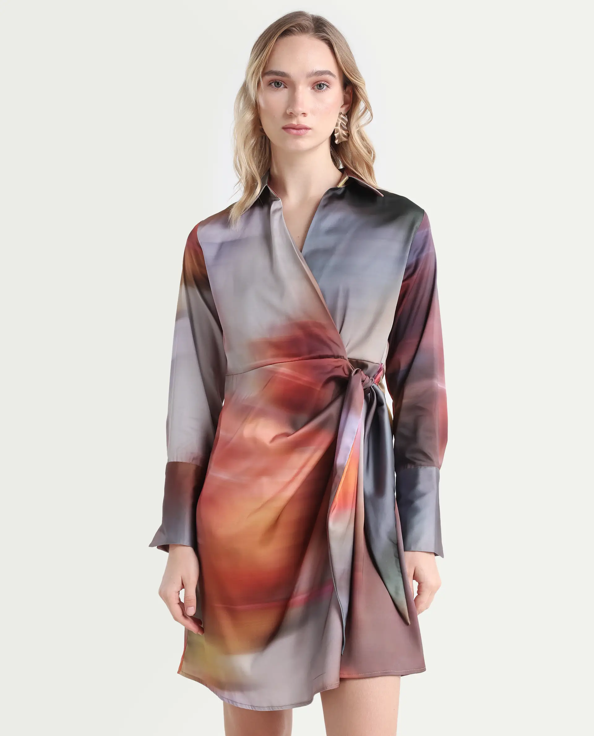 Rareism Women's Jengo Multi Polyester Johnny Collar Straight Fit Dress - Image 5