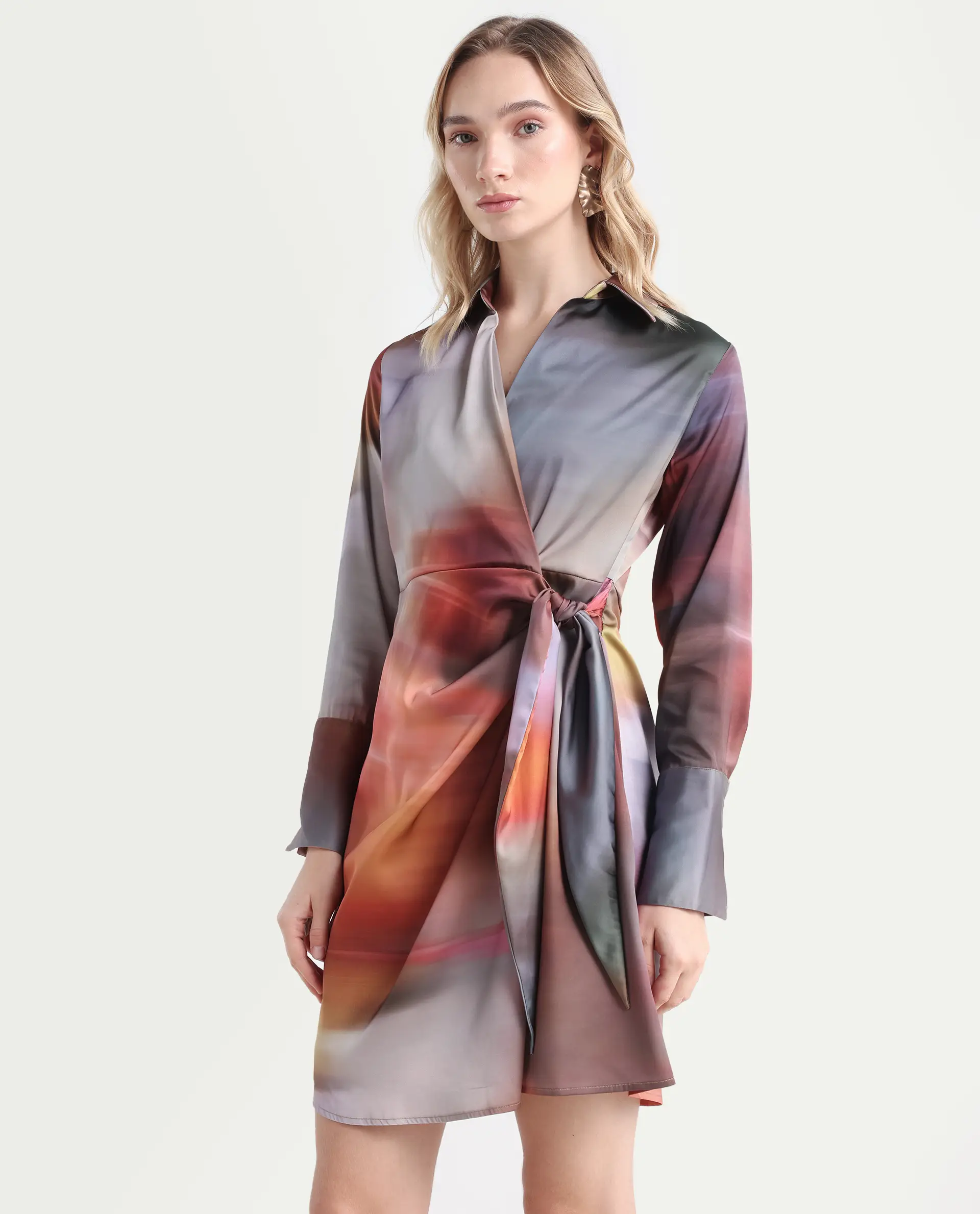 Rareism Women's Jengo Multi Polyester Johnny Collar Straight Fit Dress - Image 6