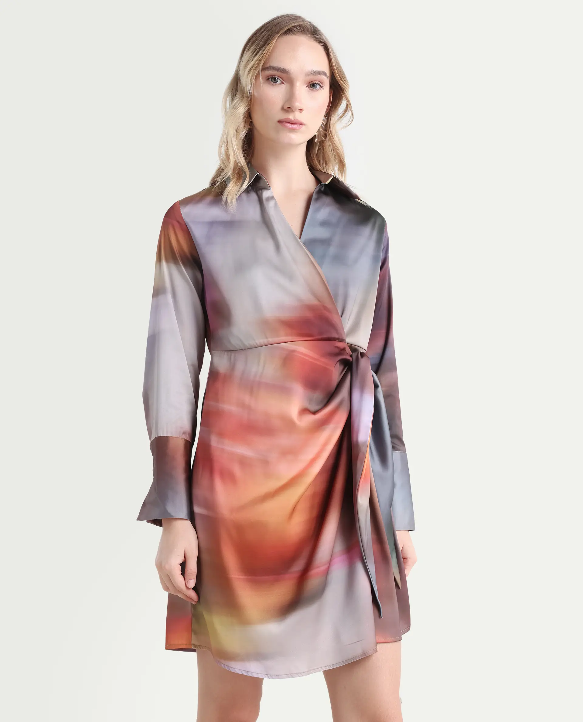 Rareism Women's Jengo Multi Polyester Johnny Collar Straight Fit Dress - Image 7