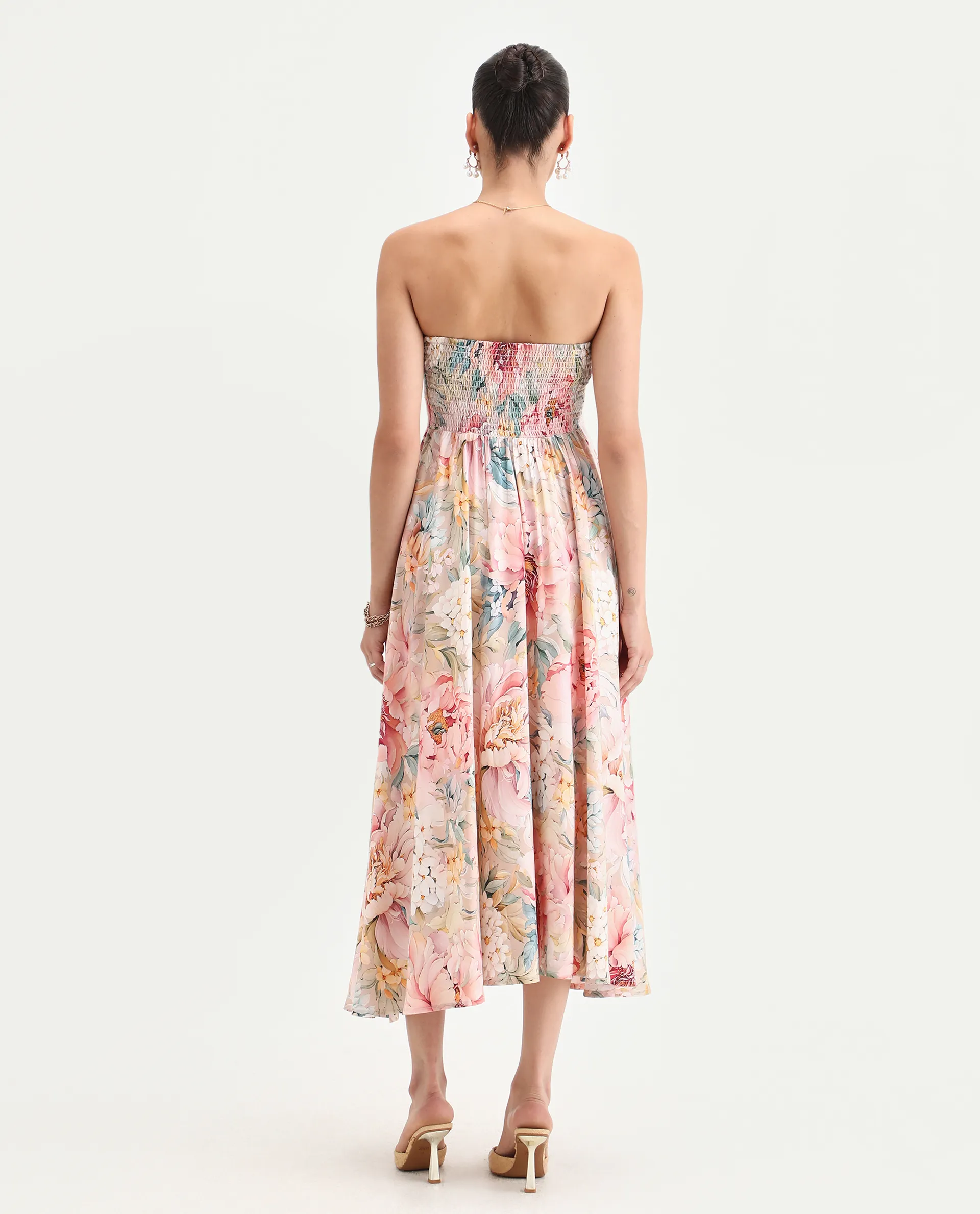 Rareism Women's Jenit Light Viscose Tube Neck Fit And Flare Printed Midi Dress - Image 7