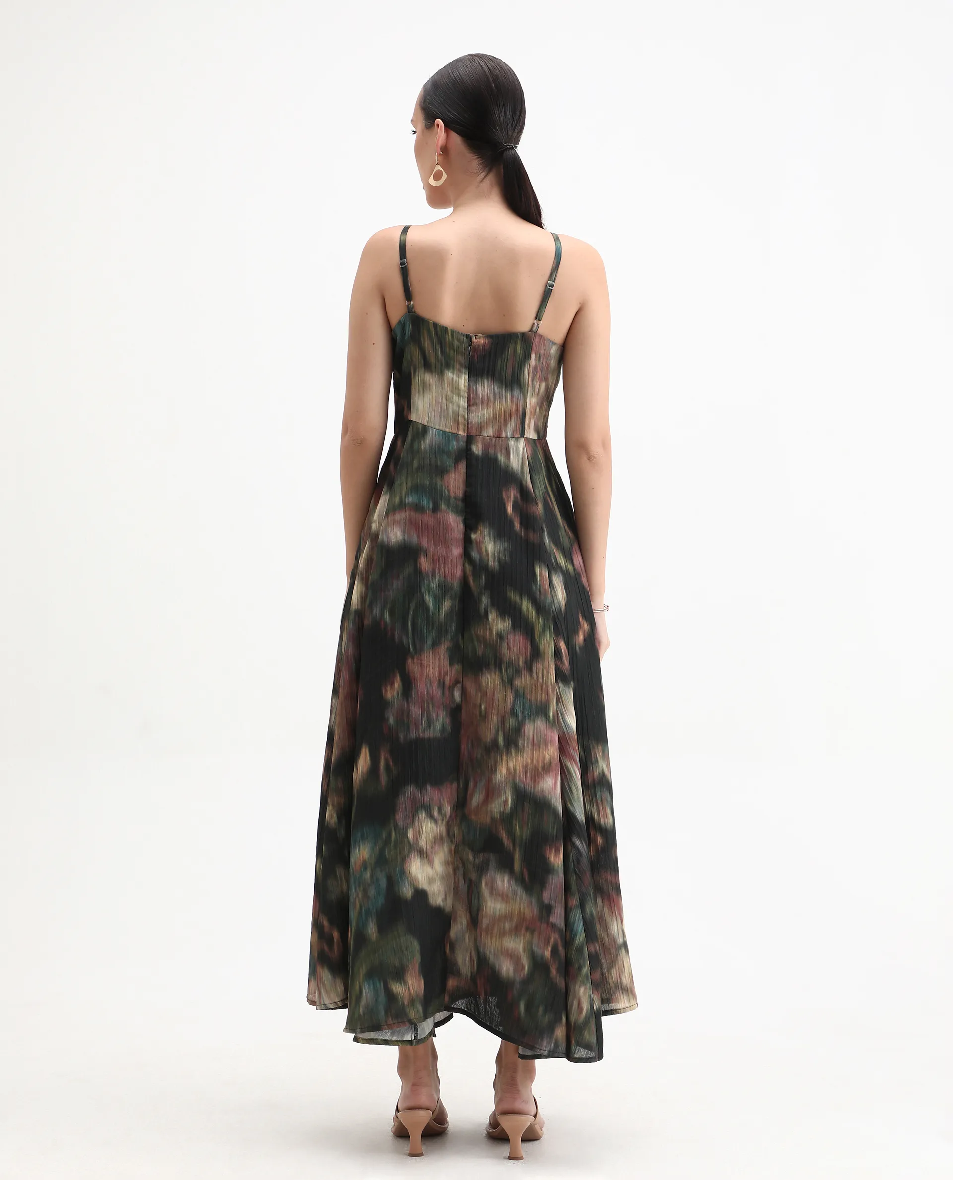 Rareism Women's Jenito Black Polyester Tube Neck Fit And Flare Printed Midi Dress - Image 7