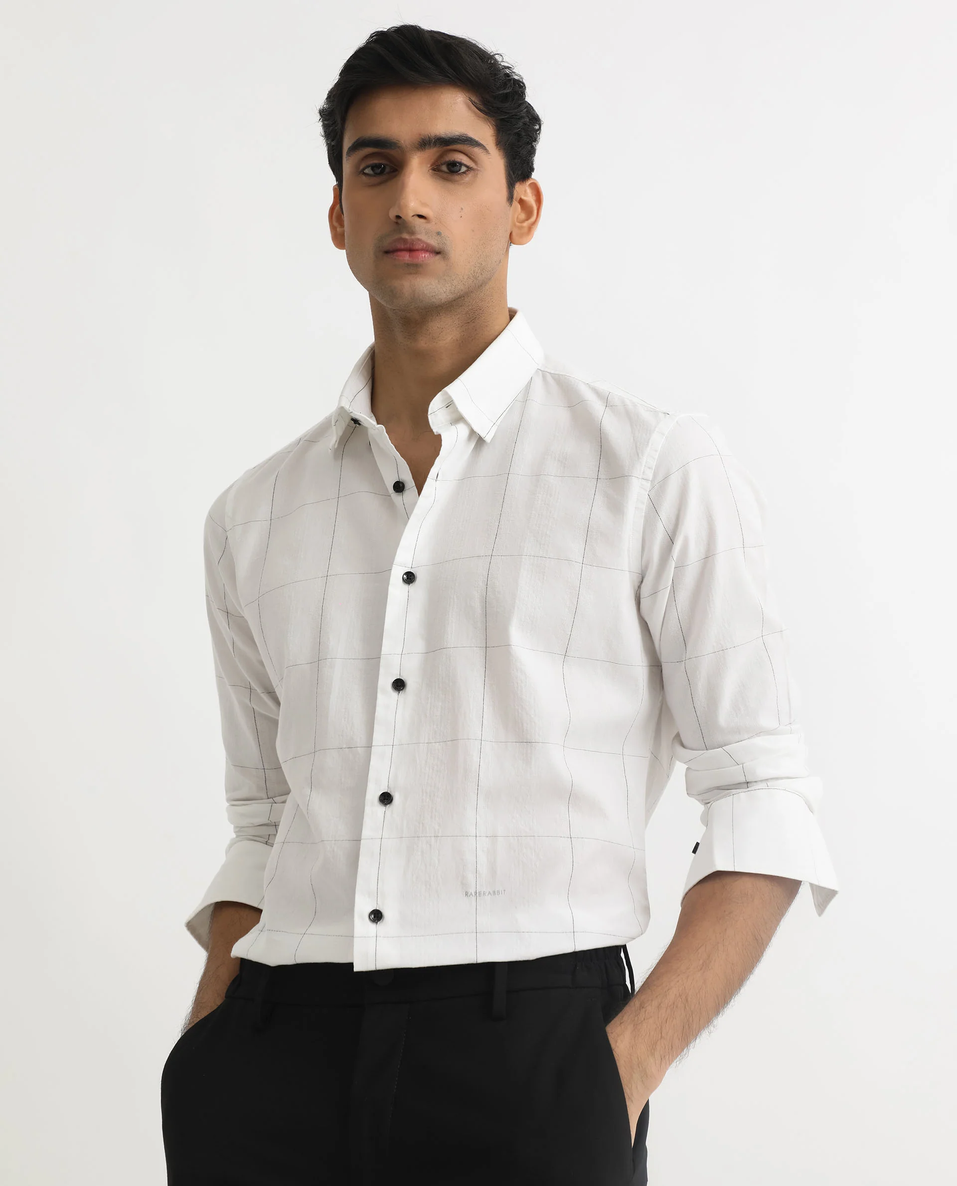 Rare Rabbit Men's Jenkin White Cotton Checked Print Regular Fit Full Sleeve Collared Shirt - Image 4