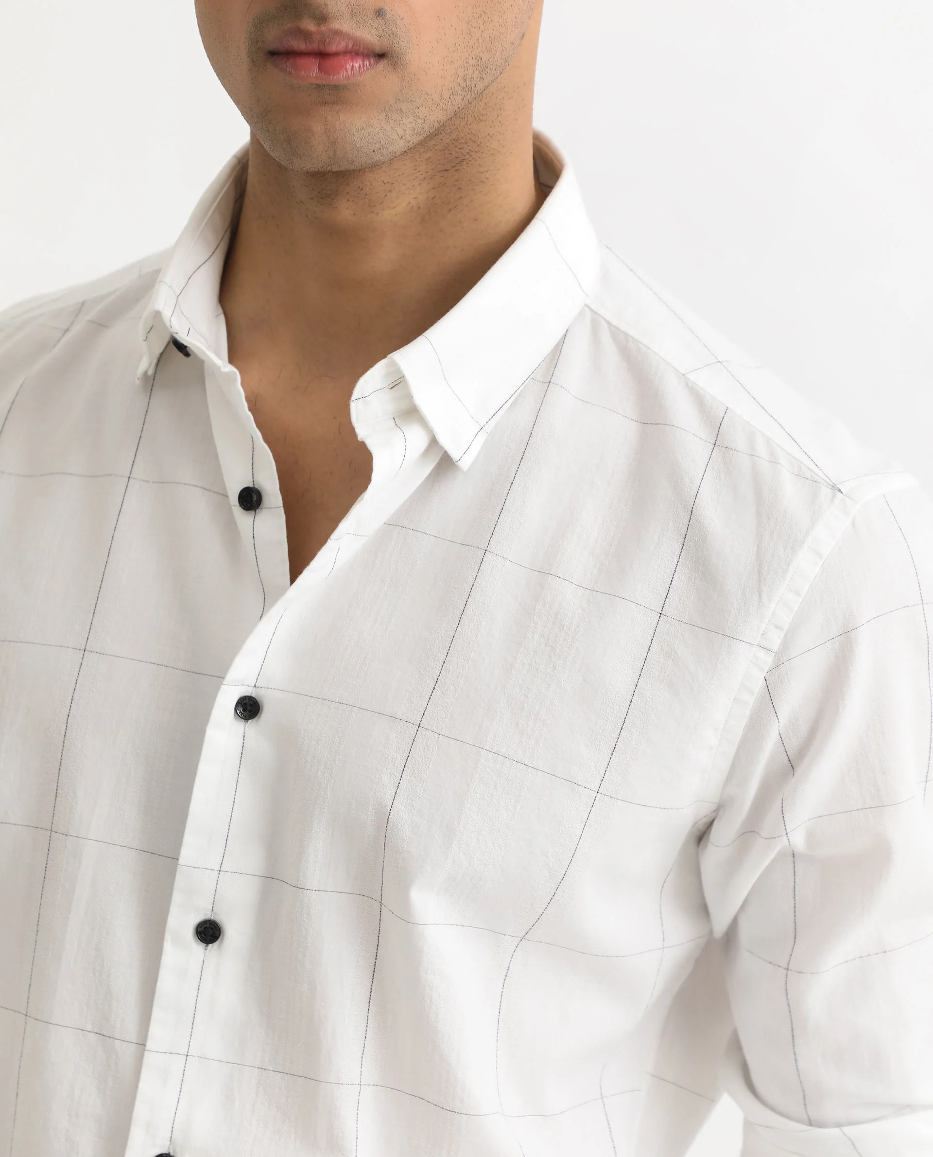 Rare Rabbit Men's Jenkin White Cotton Checked Print Regular Fit Full Sleeve Collared Shirt - Image 5