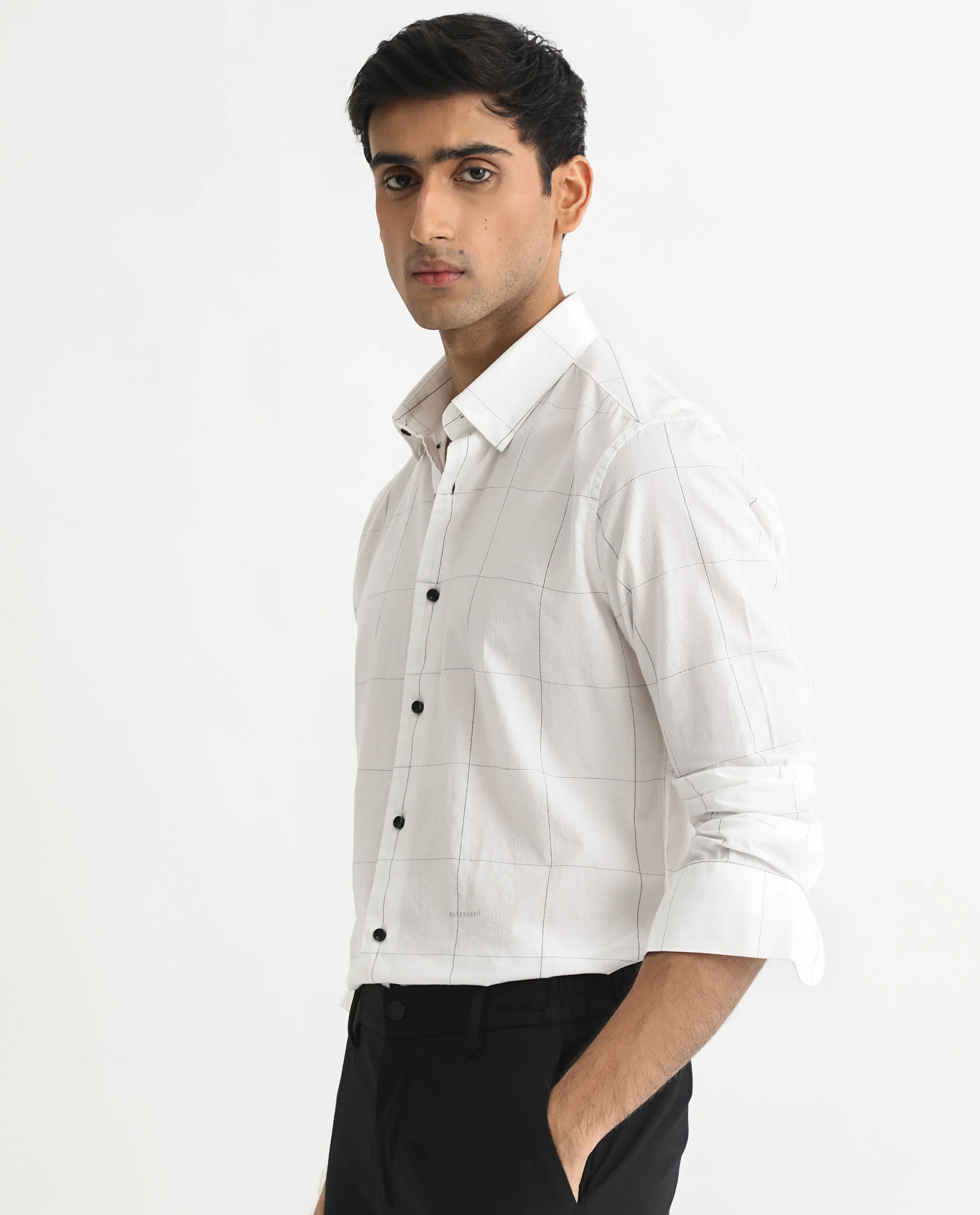 Rare Rabbit Men's Jenkin White Cotton Checked Print Regular Fit Full Sleeve Collared Shirt - Image 6