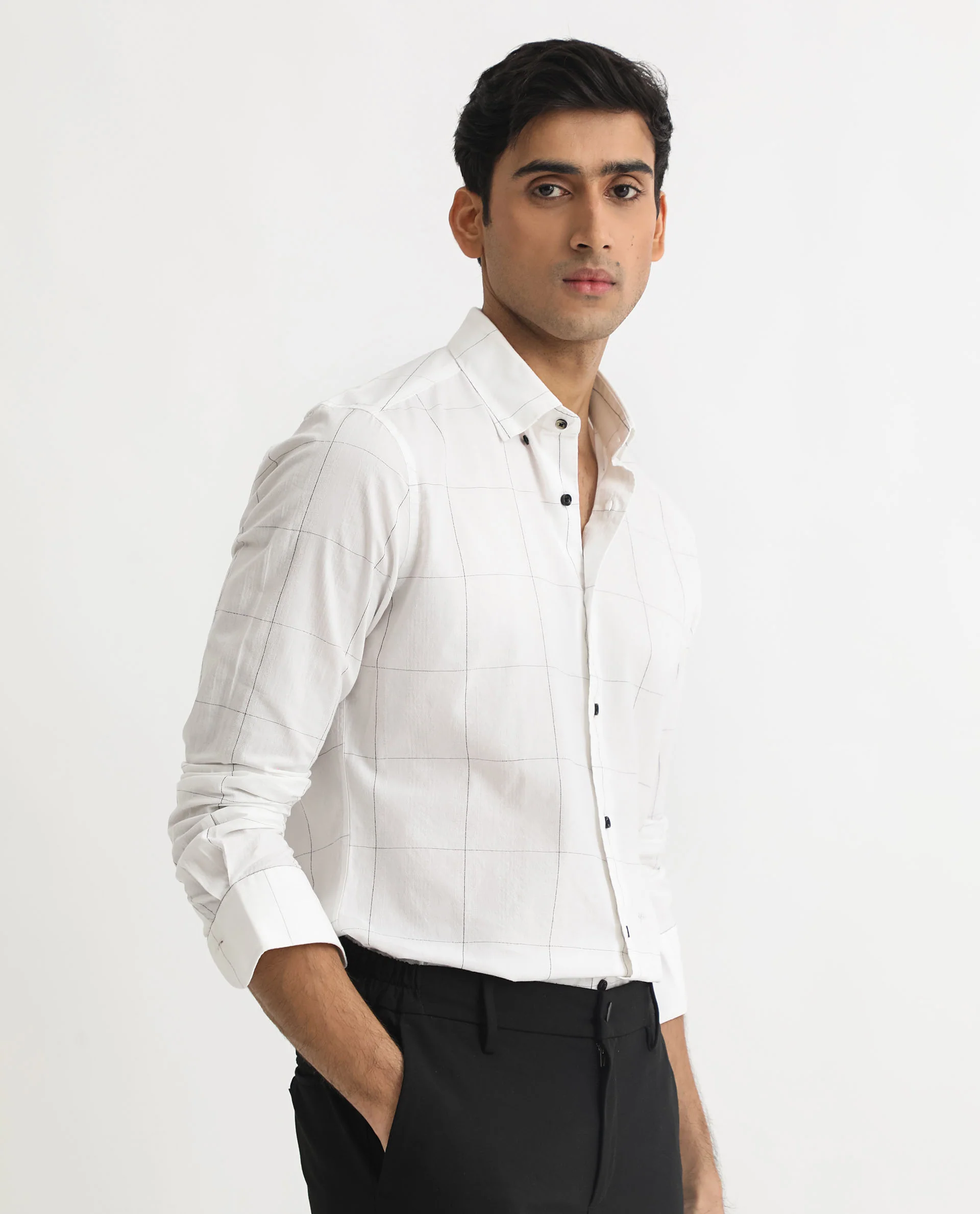 Rare Rabbit Men's Jenkin White Cotton Checked Print Regular Fit Full Sleeve Collared Shirt - Image 7