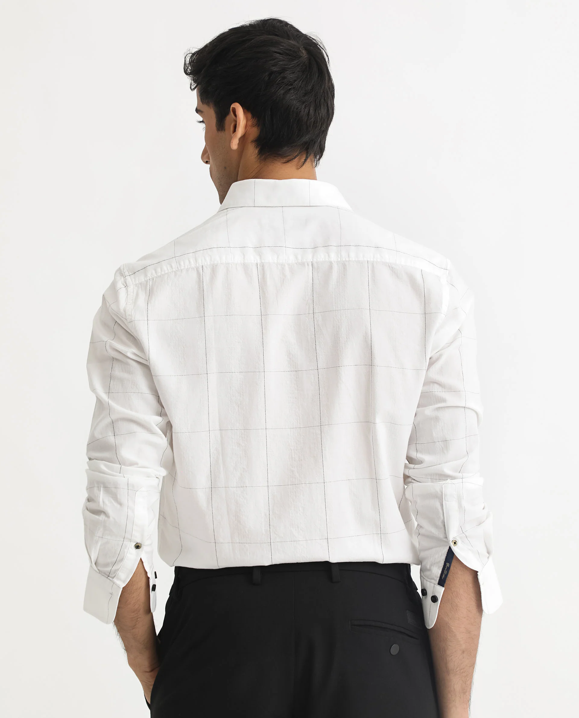 Rare Rabbit Men's Jenkin White Cotton Checked Print Regular Fit Full Sleeve Collared Shirt - Image 9