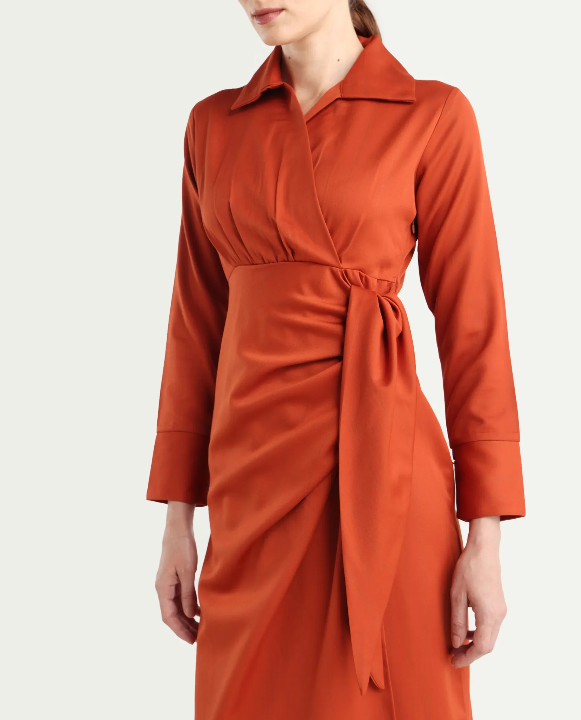 Rareism Women's Jenlin Rust Polyester Blend Full Sleeve Jonny Collar Straight Fit Dress - Image 4